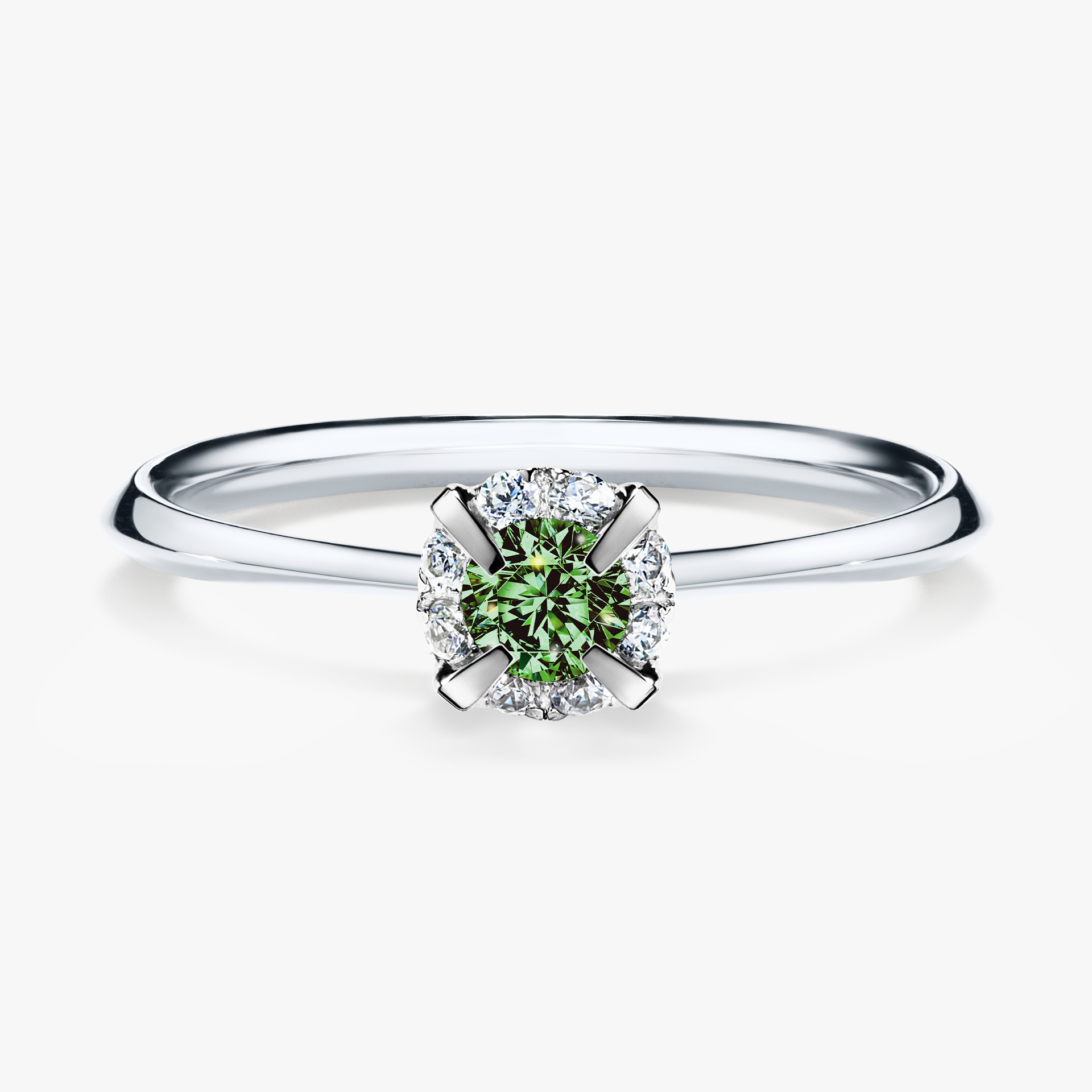 Pierścionek zaręczynowy My Beauty z białego złota z ciemnym zielonym diamentem 0,14ct