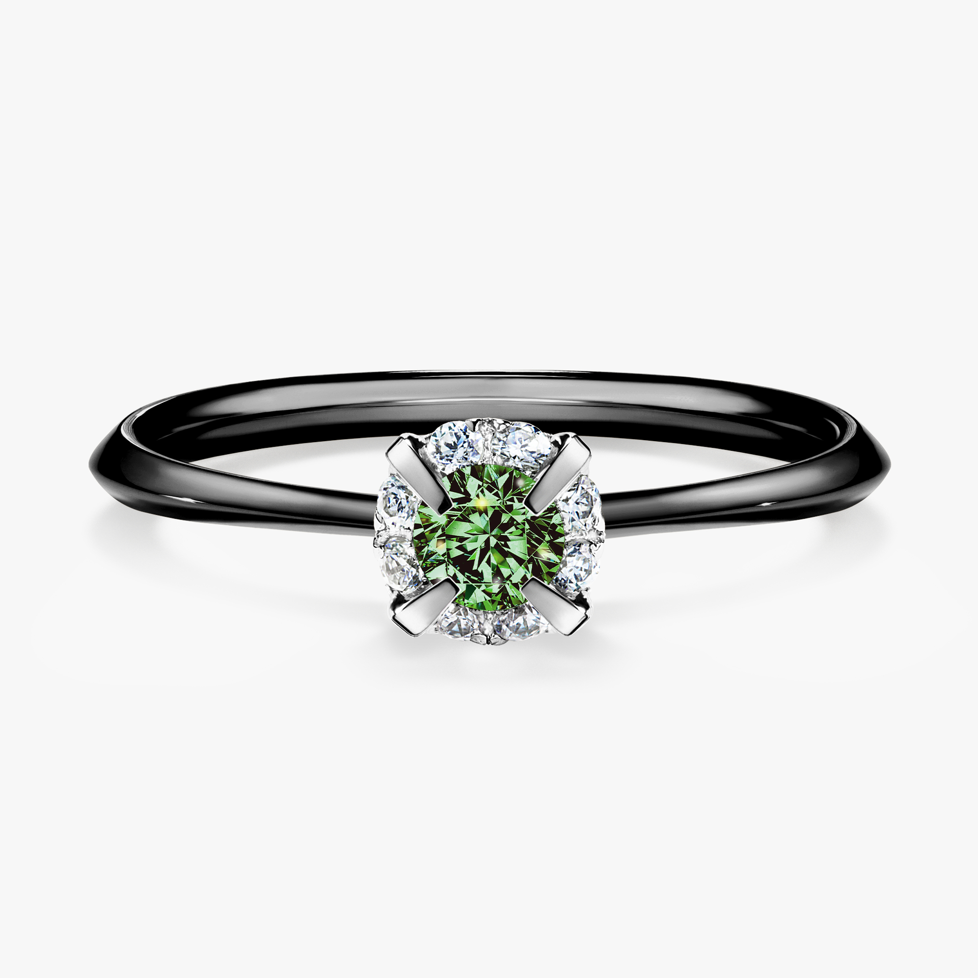 Pierścionek zaręczynowy My Beauty z czarnego złota z ciemnym zielonym diamentem 0,14ct