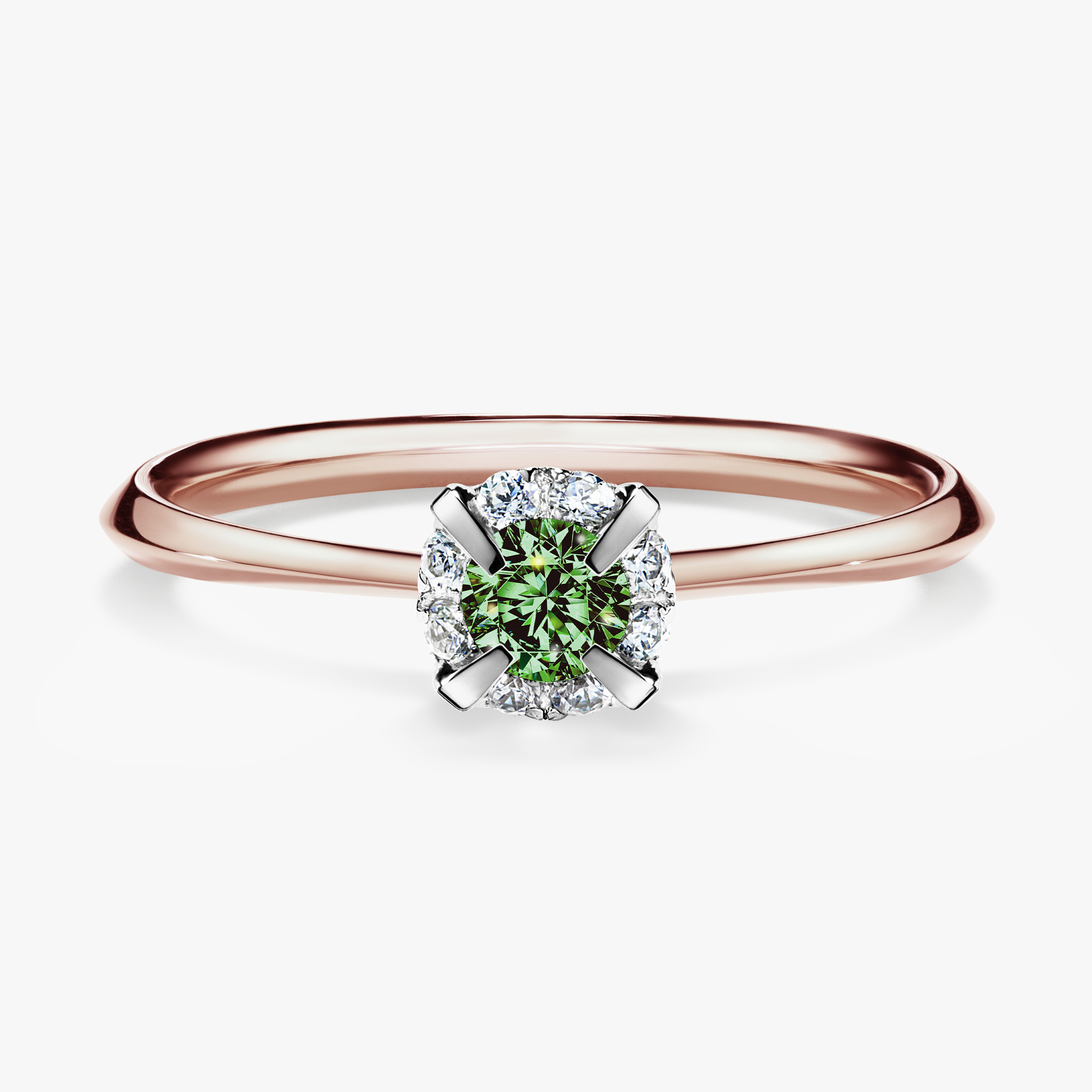 Pierścionek zaręczynowy My Beauty z różowego złota z ciemnym zielonym diamentem 0,14ct