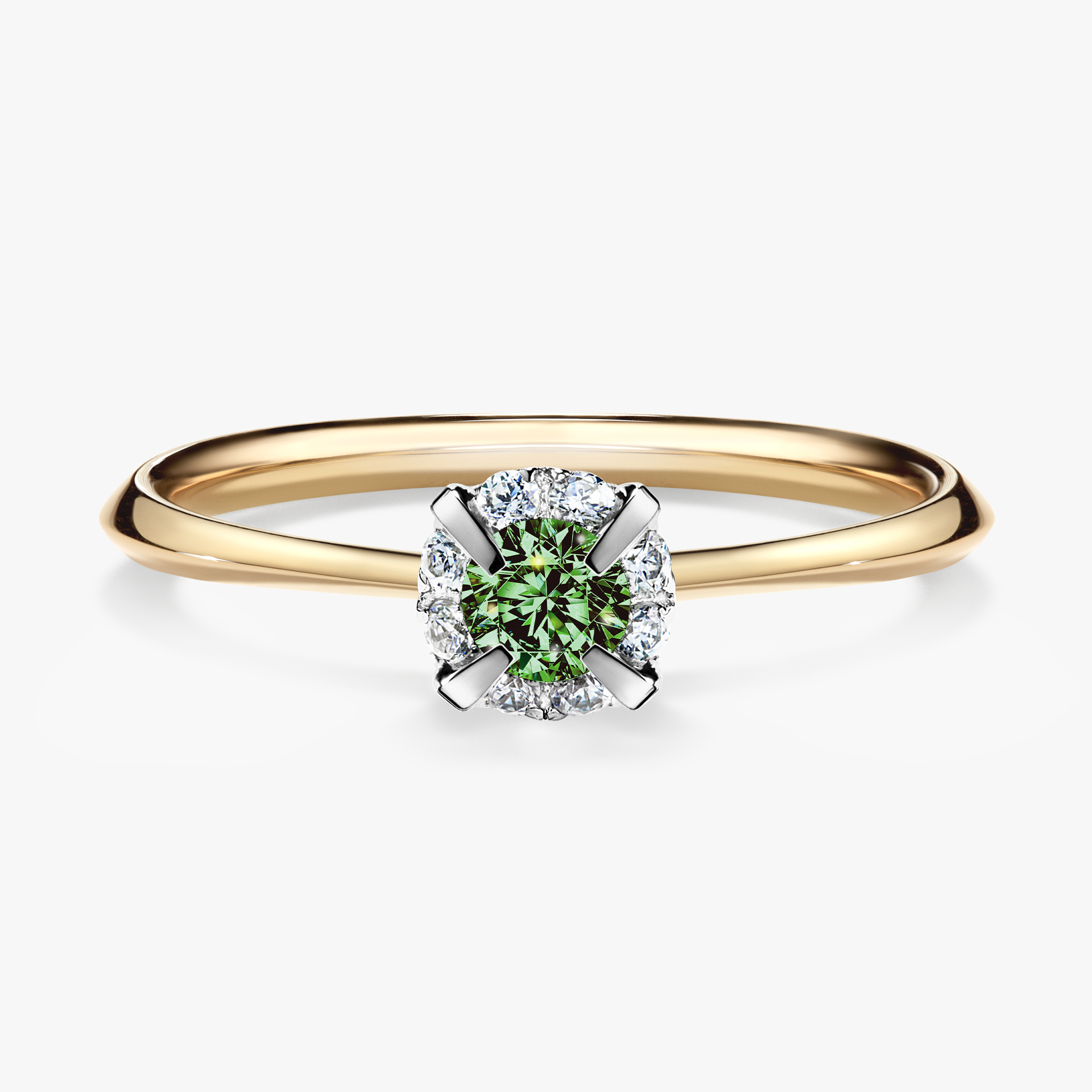 Pierścionek zaręczynowy My Beauty z żółtego złota z ciemnym zielonym diamentem 0,14ct