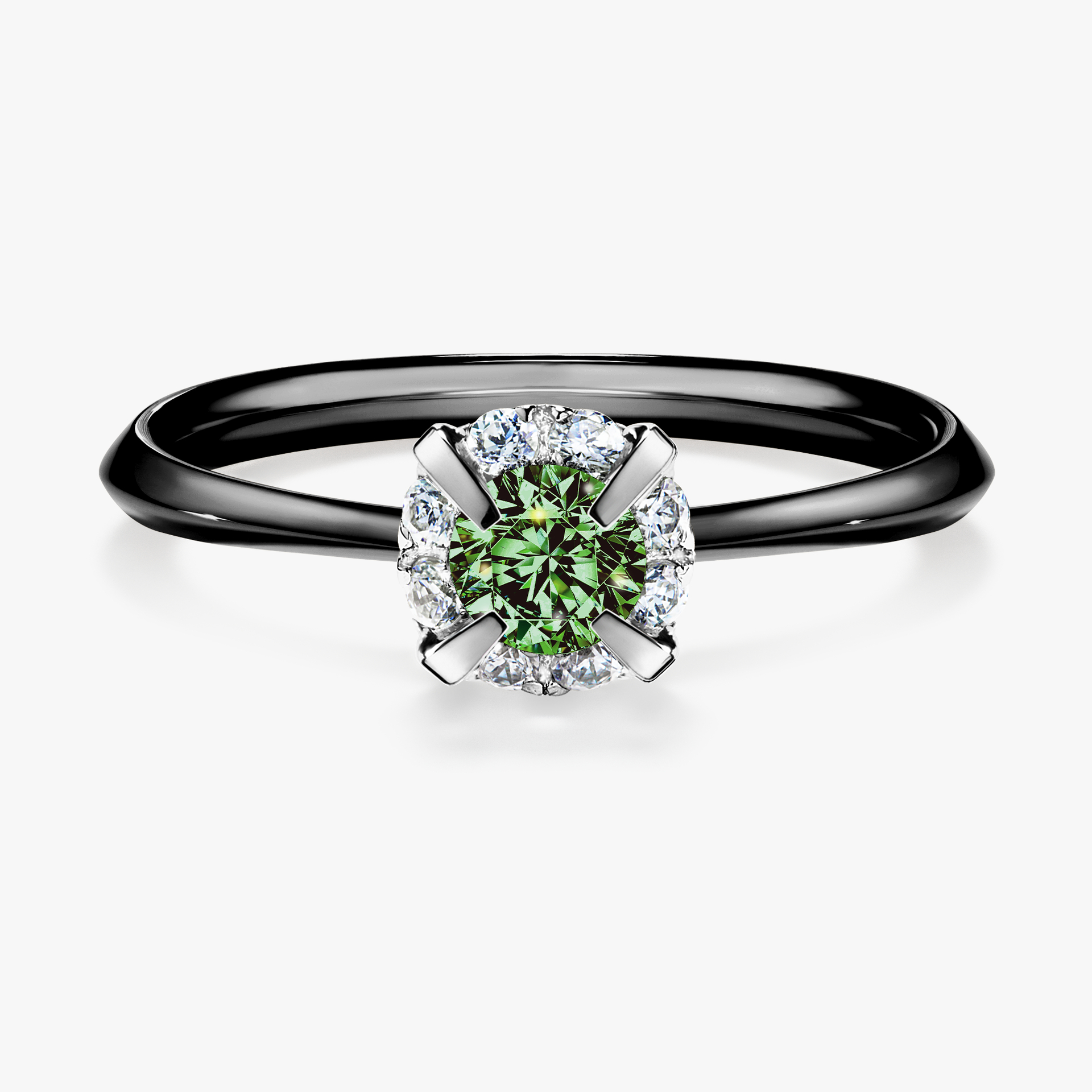 Pierścionek zaręczynowy My Beauty z czarnego złota z ciemnym zielonym diamentem 0,33ct