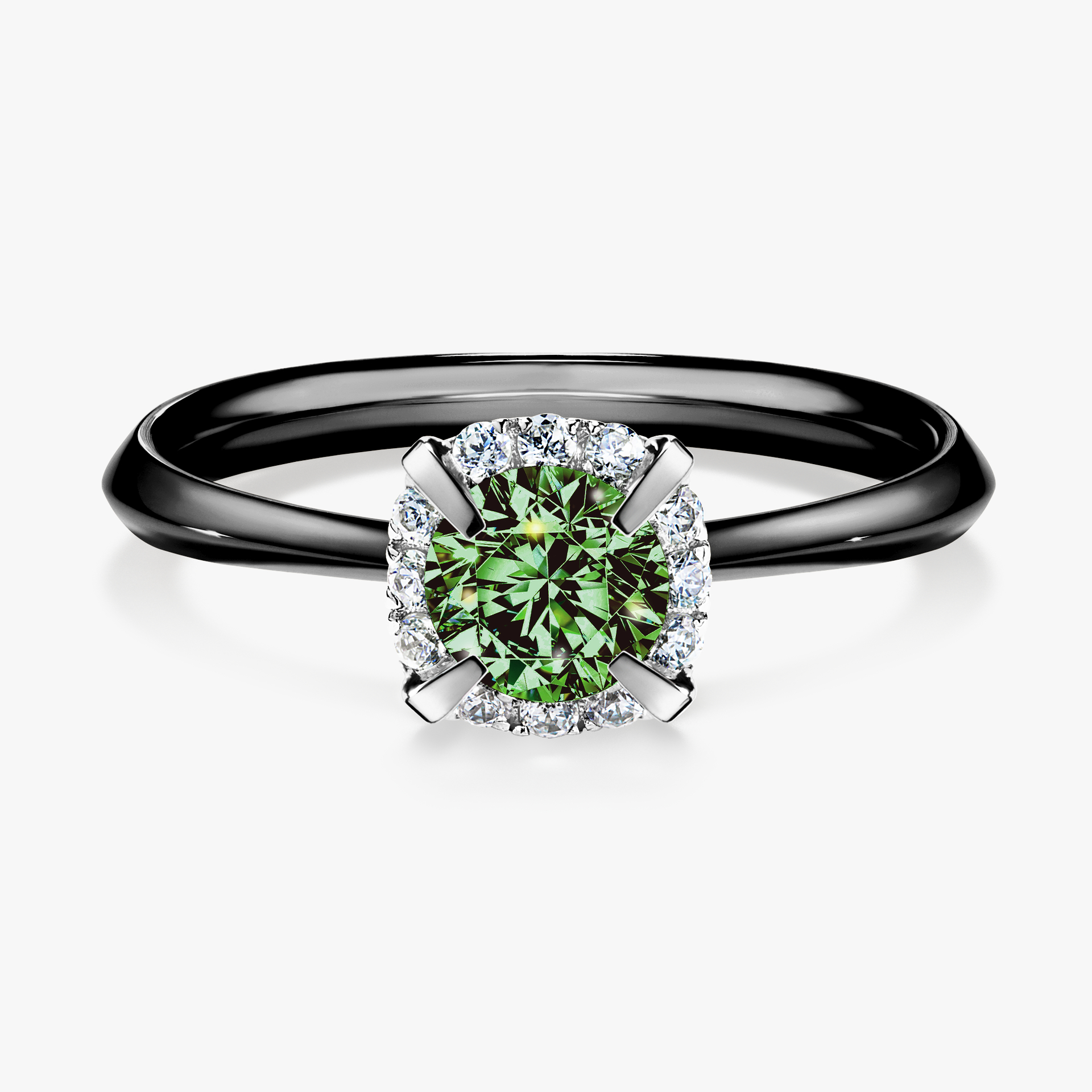 Pierścionek zaręczynowy My Beauty z czarnego złota z ciemnym zielonym diamentem 0,62ct