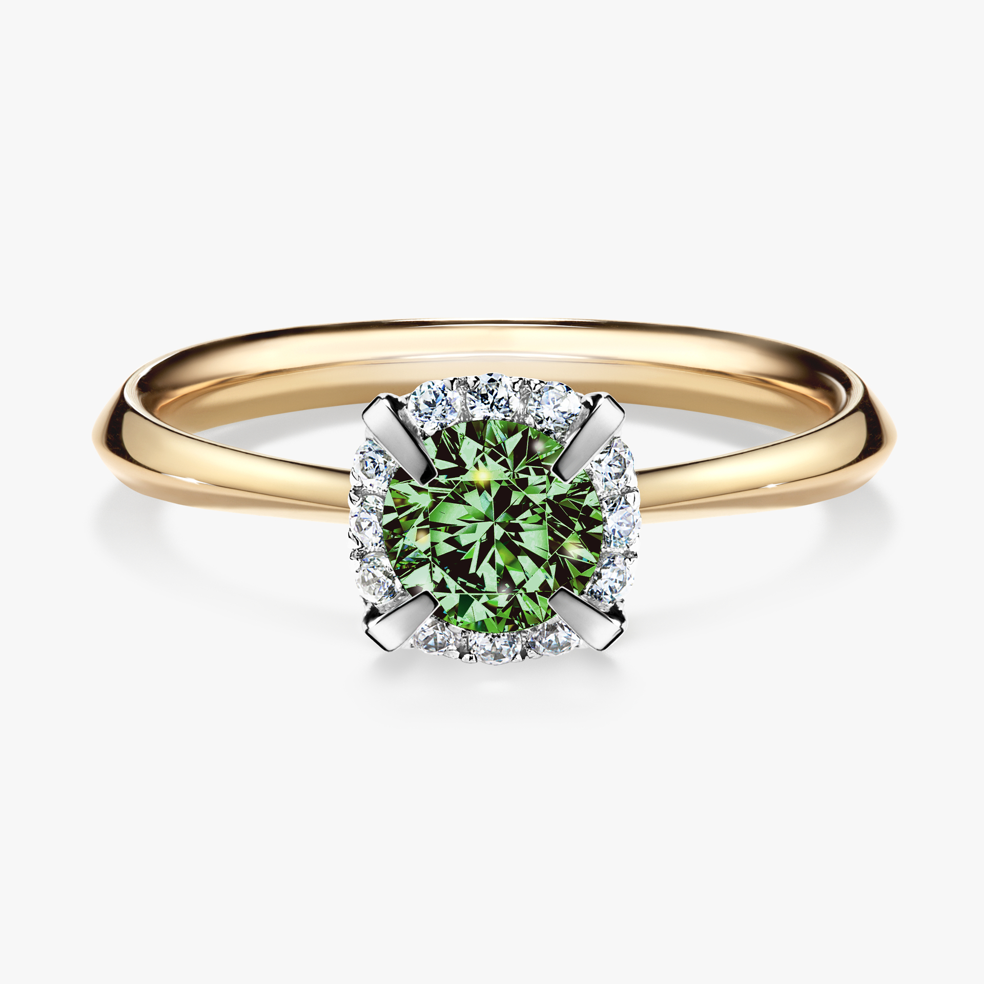 Pierścionek zaręczynowy My Beauty z żółtego złota z ciemnym zielonym diamentem 0,62ct