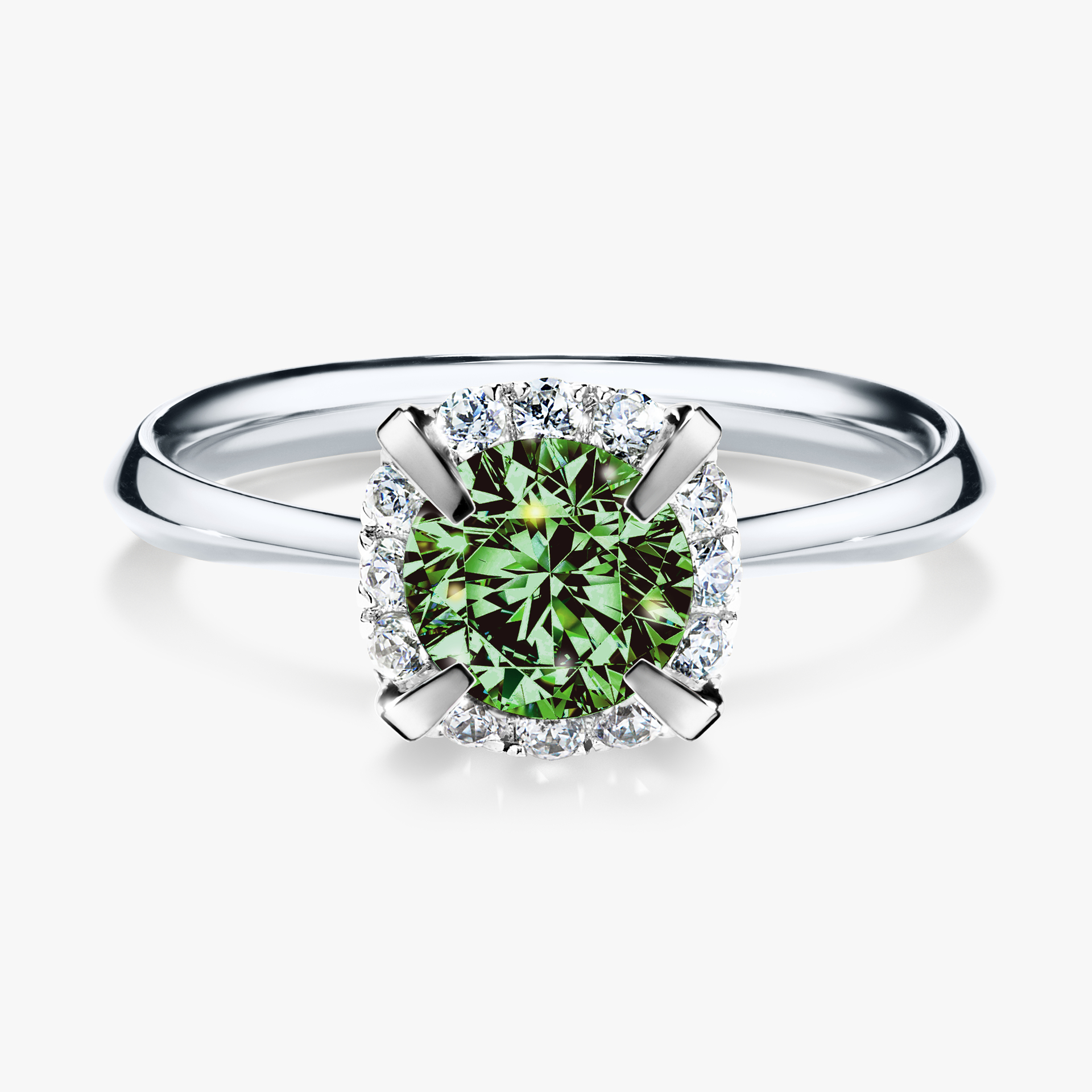 Pierścionek zaręczynowy My Beauty z białego złota z ciemnym zielonym diamentem 0,98ct