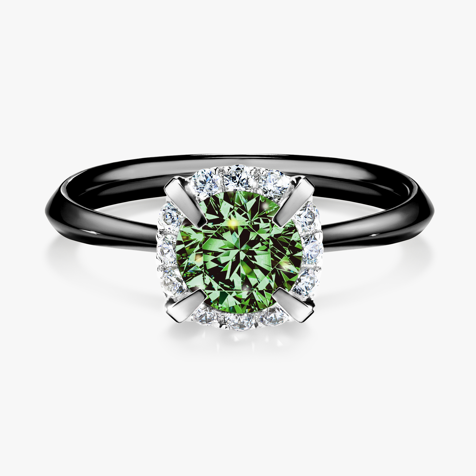 Pierścionek zaręczynowy My Beauty z czarnego złota z ciemnym zielonym diamentem 0,98ct