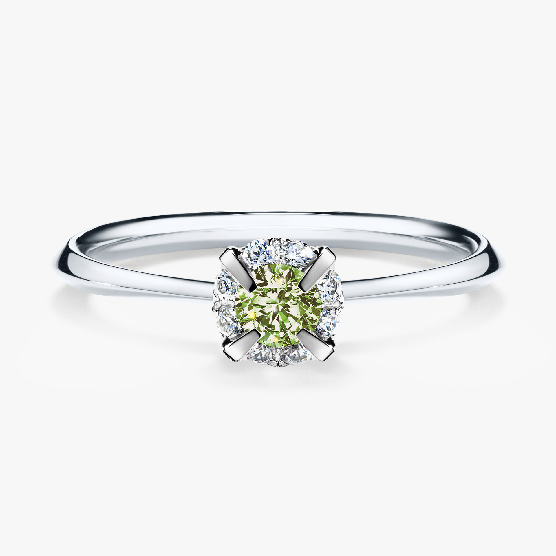 Pierścionek zaręczynowy My Beauty z białego złota z jasnym zielonym diamentem 0,14ct