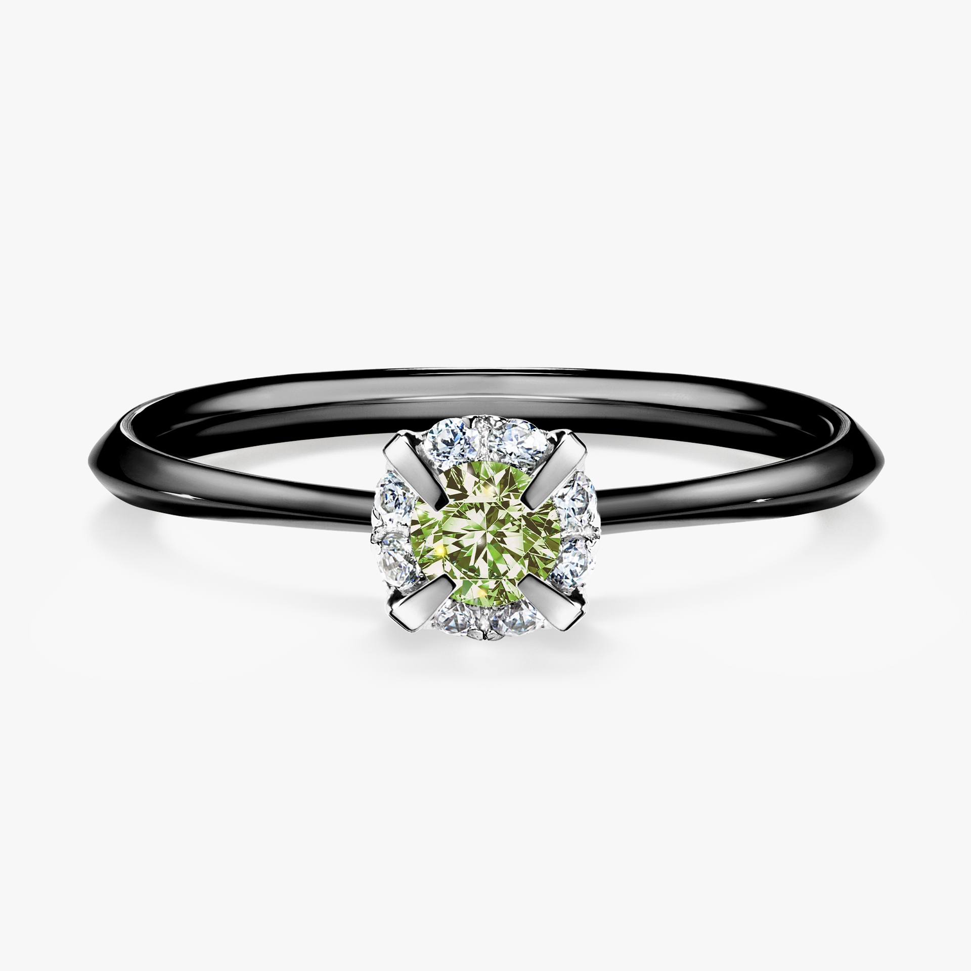 Pierścionek zaręczynowy My Beauty z czarnego złota z jasnym zielonym diamentem 0,14ct