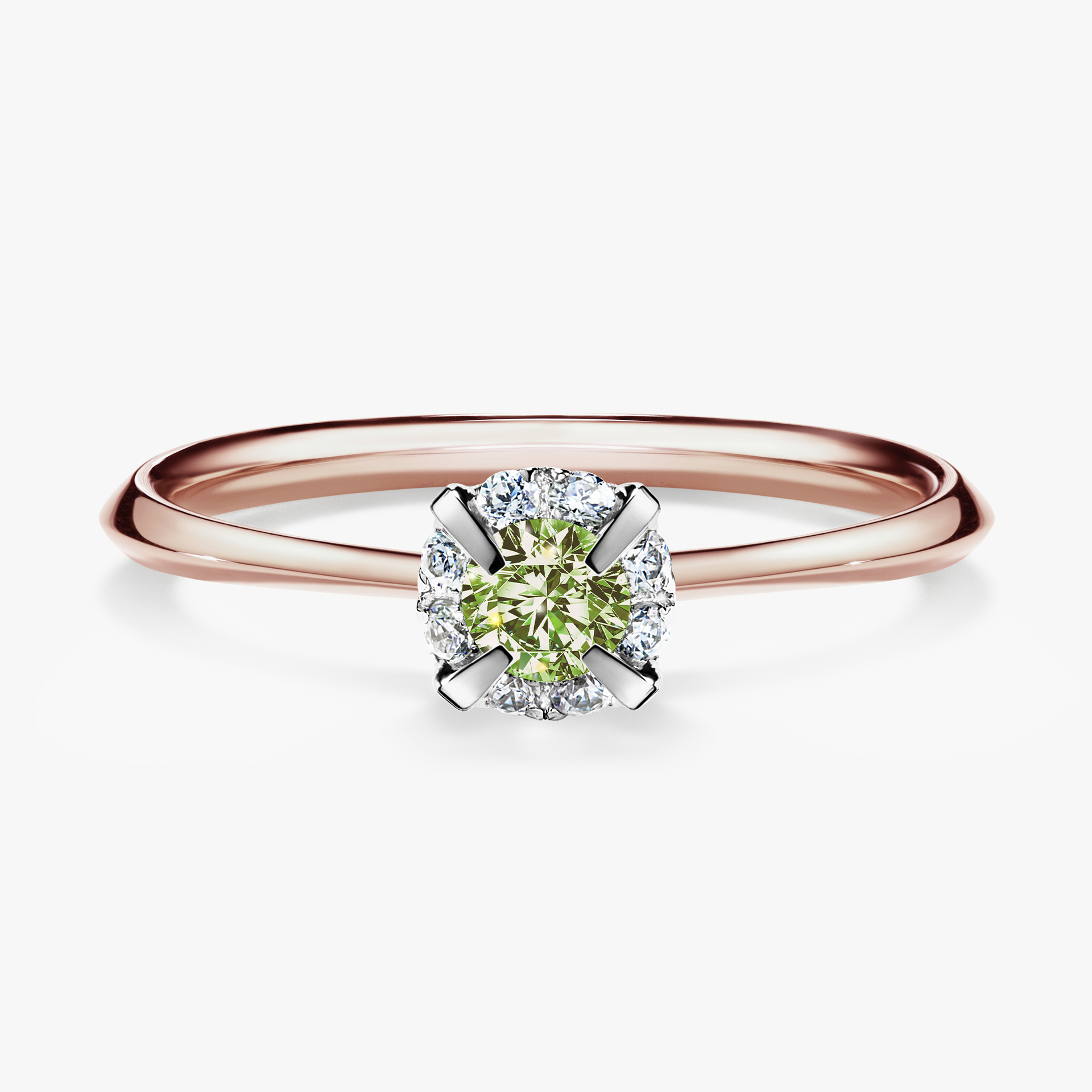 Pierścionek zaręczynowy My Beauty z różowego złota z jasnym zielonym diamentem 0,14ct