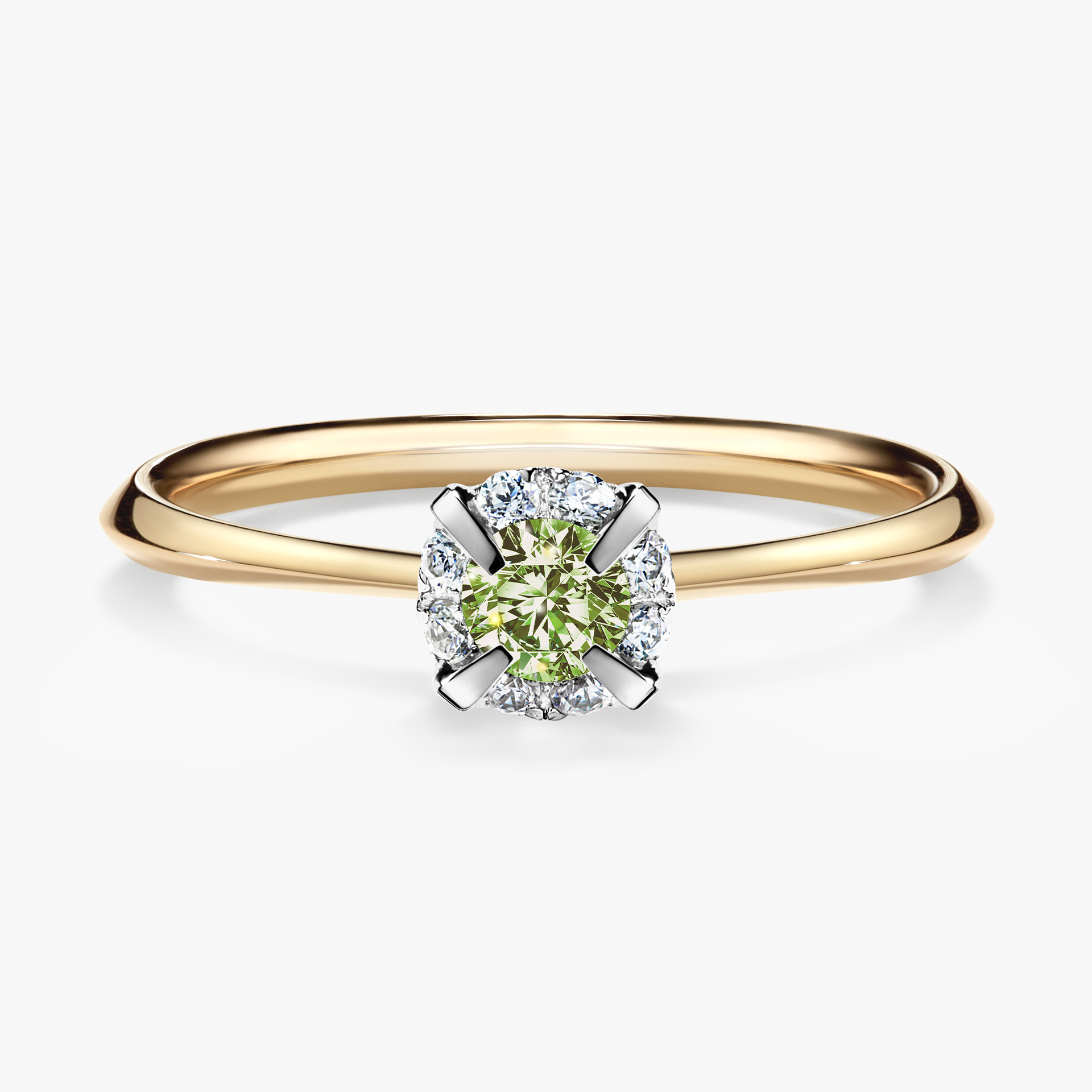 Pierścionek zaręczynowy My Beauty z żółtego złota z jasnym zielonym diamentem 0,14ct