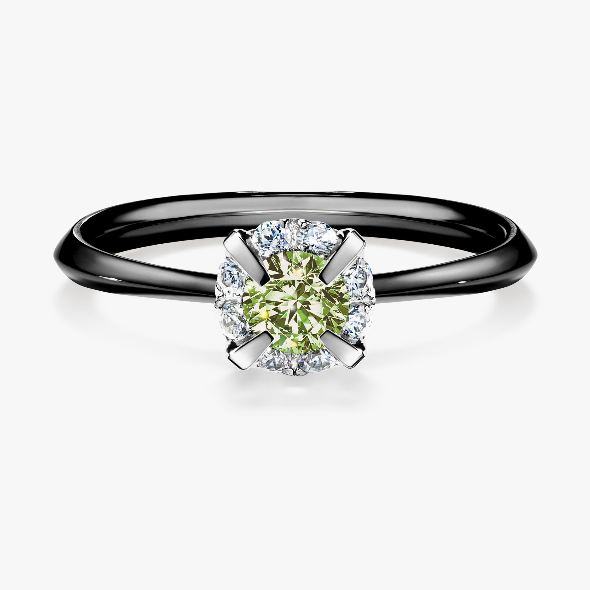 Pierścionek zaręczynowy My Beauty z czarnego złota z jasnym zielonym diamentem 0,33ct
