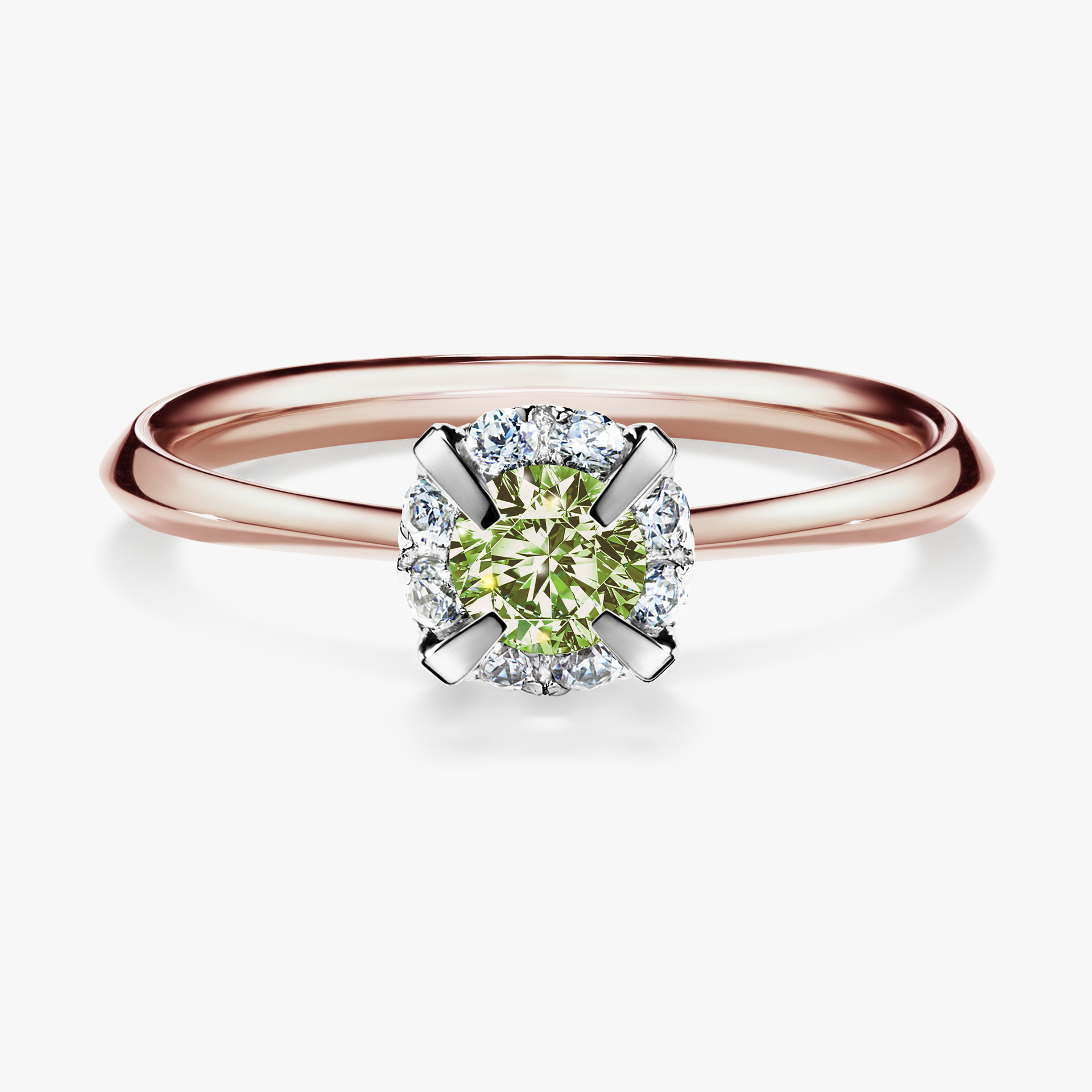 Pierścionek zaręczynowy My Beauty z różowego złota z jasnym zielonym diamentem 0,33ct