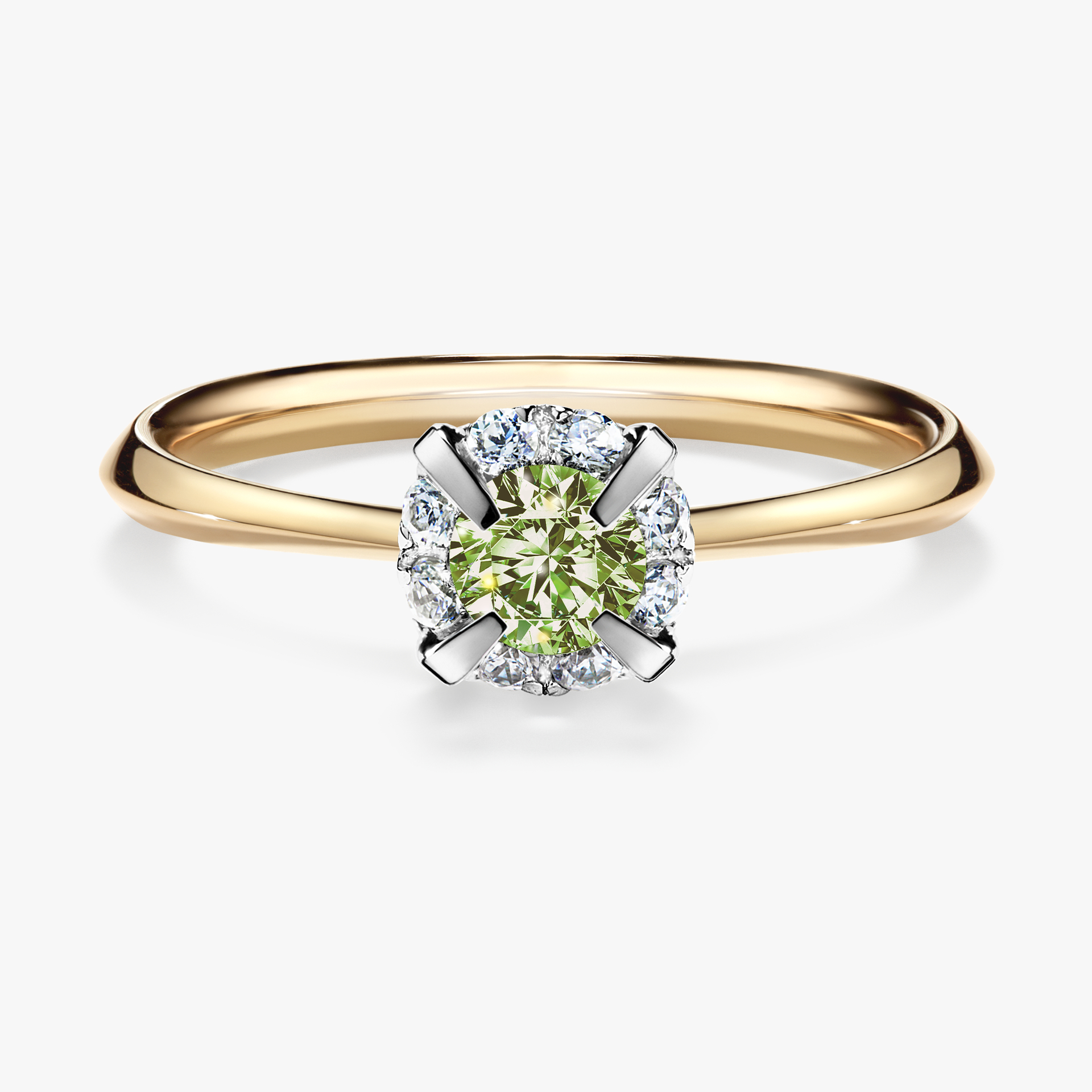 Pierścionek zaręczynowy My Beauty z żółtego złota z jasnym zielonym diamentem 0,33ct