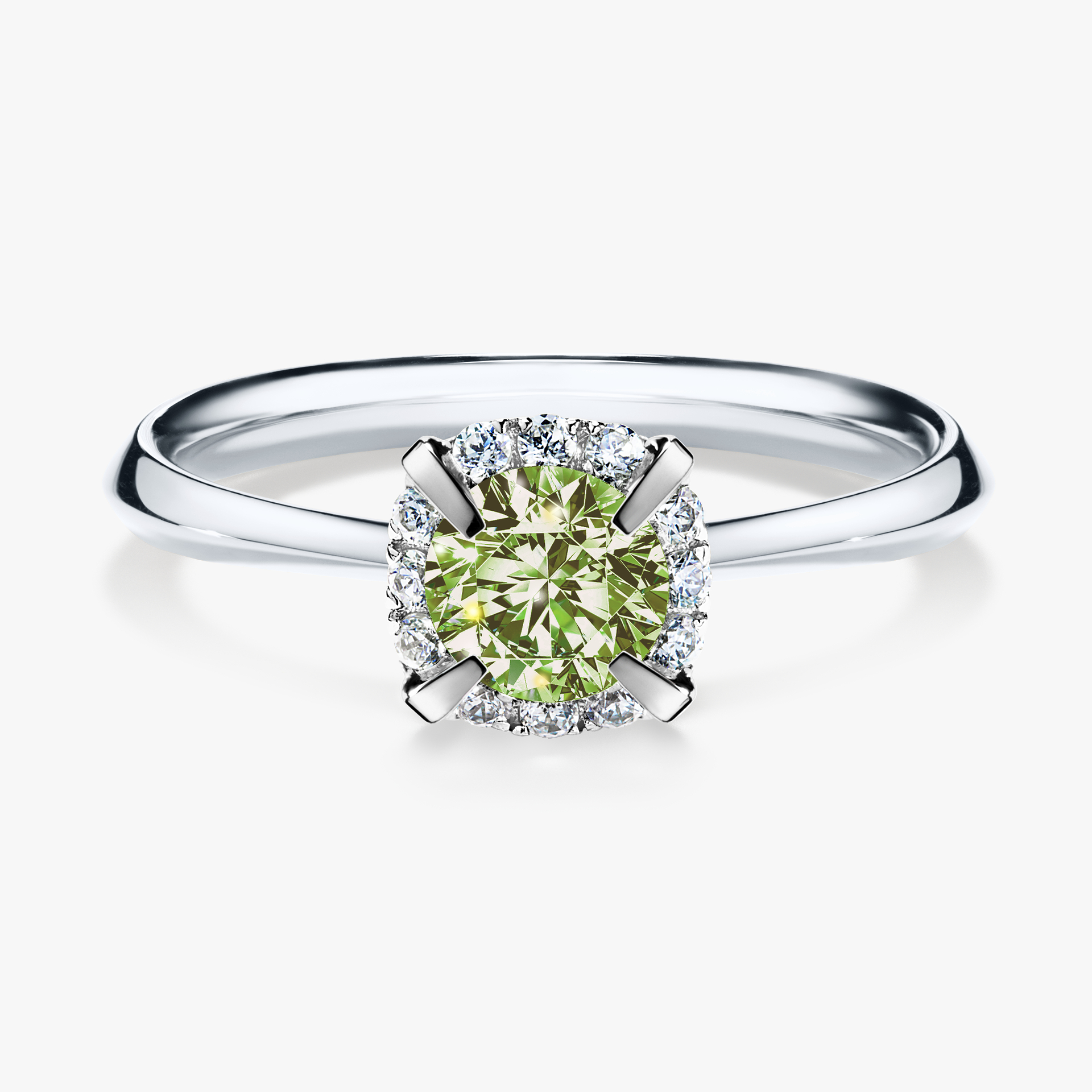 Pierścionek zaręczynowy My Beauty z białego złota z jasnym zielonym diamentem 0,62ct