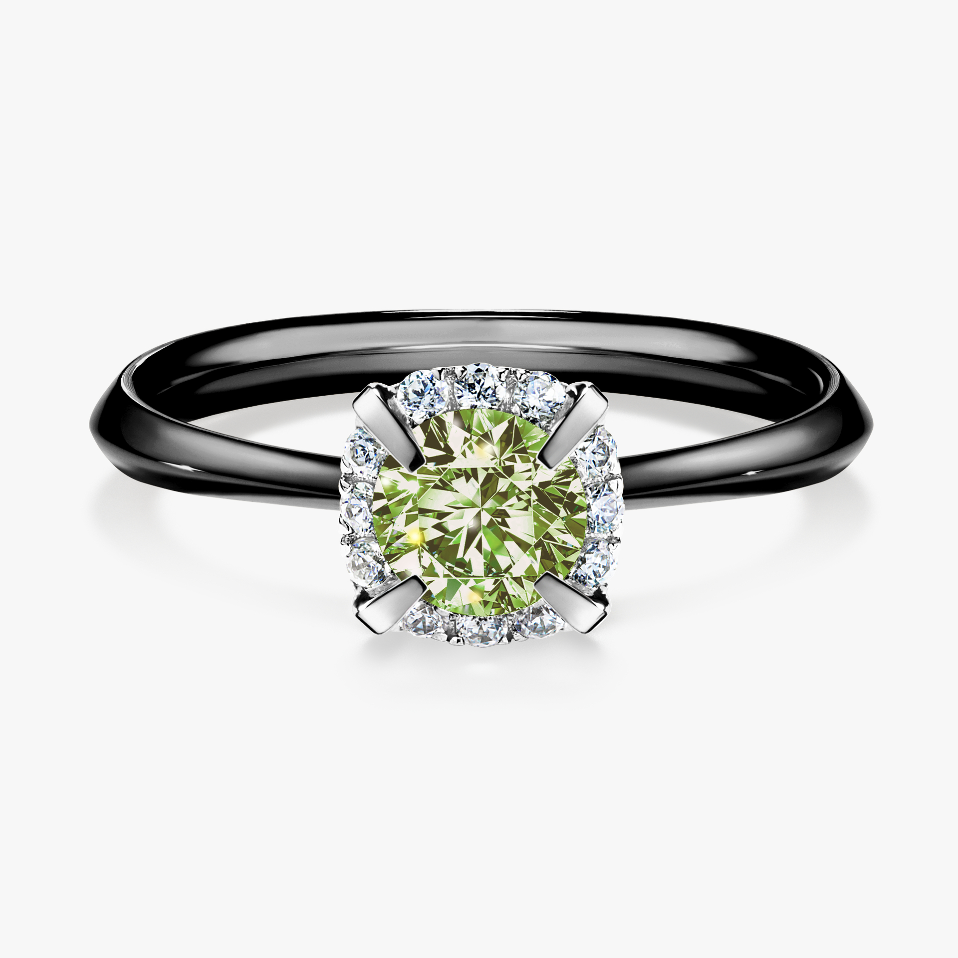 Pierścionek zaręczynowy My Beauty z czarnego złota z jasnym zielonym diamentem 0,62ct