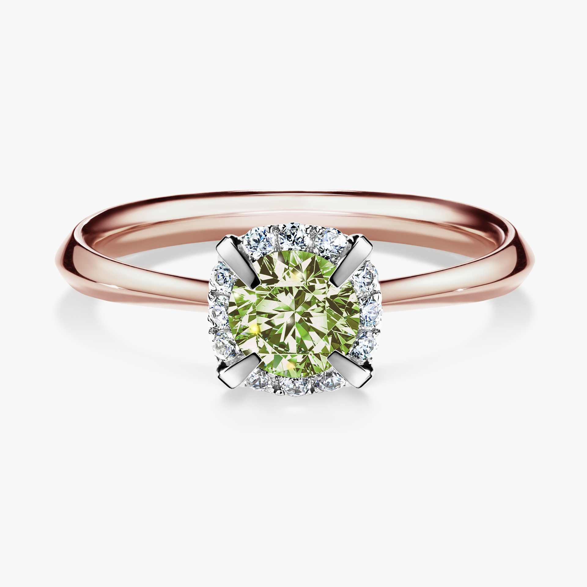 Pierścionek zaręczynowy My Beauty z różowego złota z jasnym zielonym diamentem 0,62ct