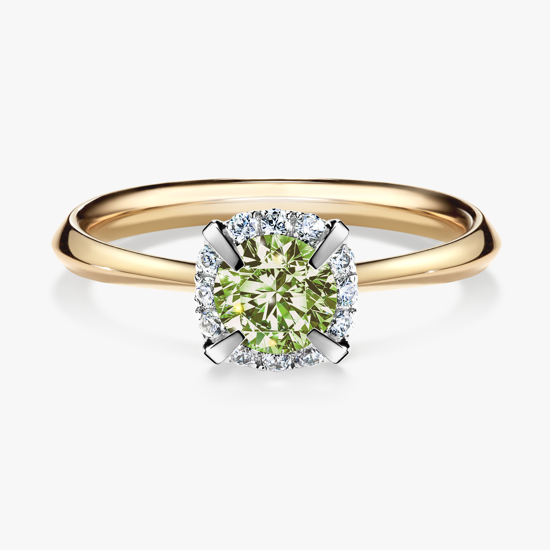 Pierścionek zaręczynowy My Beauty z żółtego złota z jasnym zielonym diamentem 0,62ct