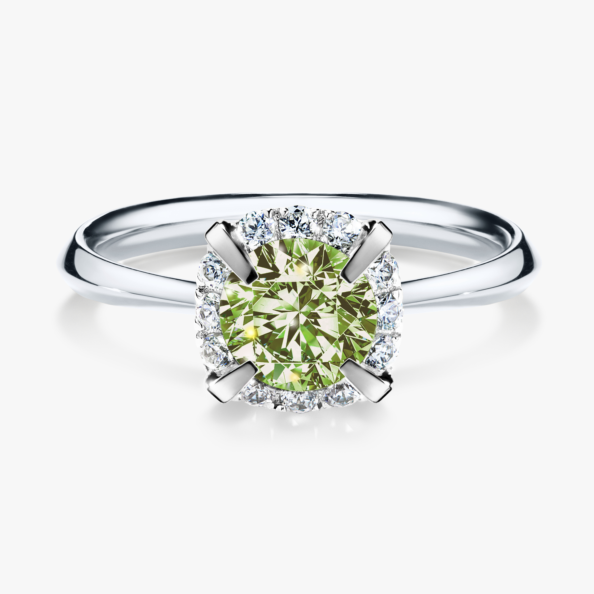 Pierścionek zaręczynowy My Beauty z białego złota z jasnym zielonym diamentem 0,98ct