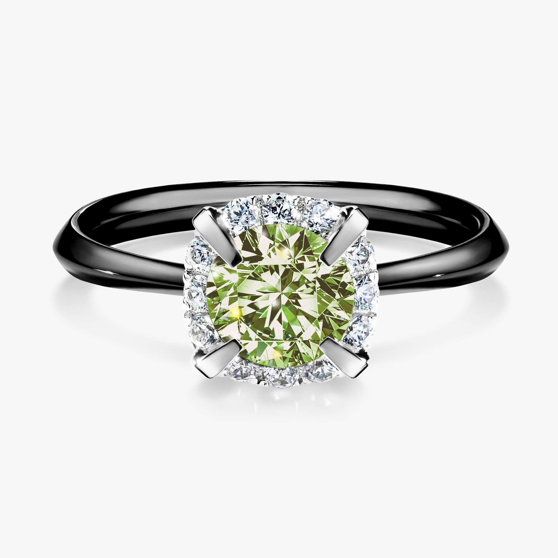 Pierścionek zaręczynowy My Beauty z czarnego złota z jasnym zielonym diamentem 0,98ct