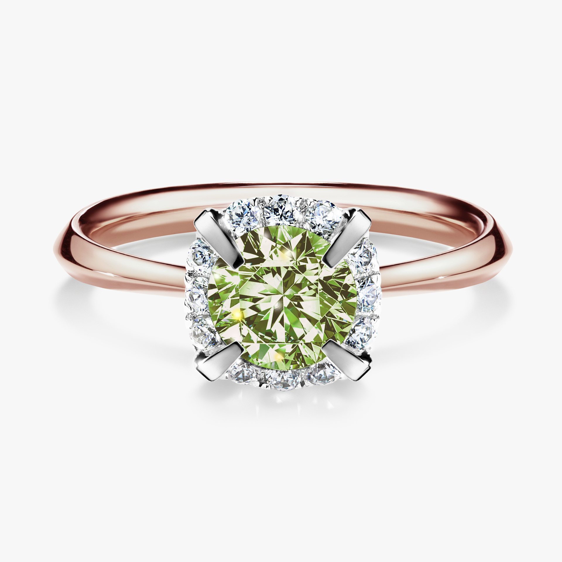 Pierścionek zaręczynowy My Beauty z różowego złota z jasnym zielonym diamentem 0,98ct