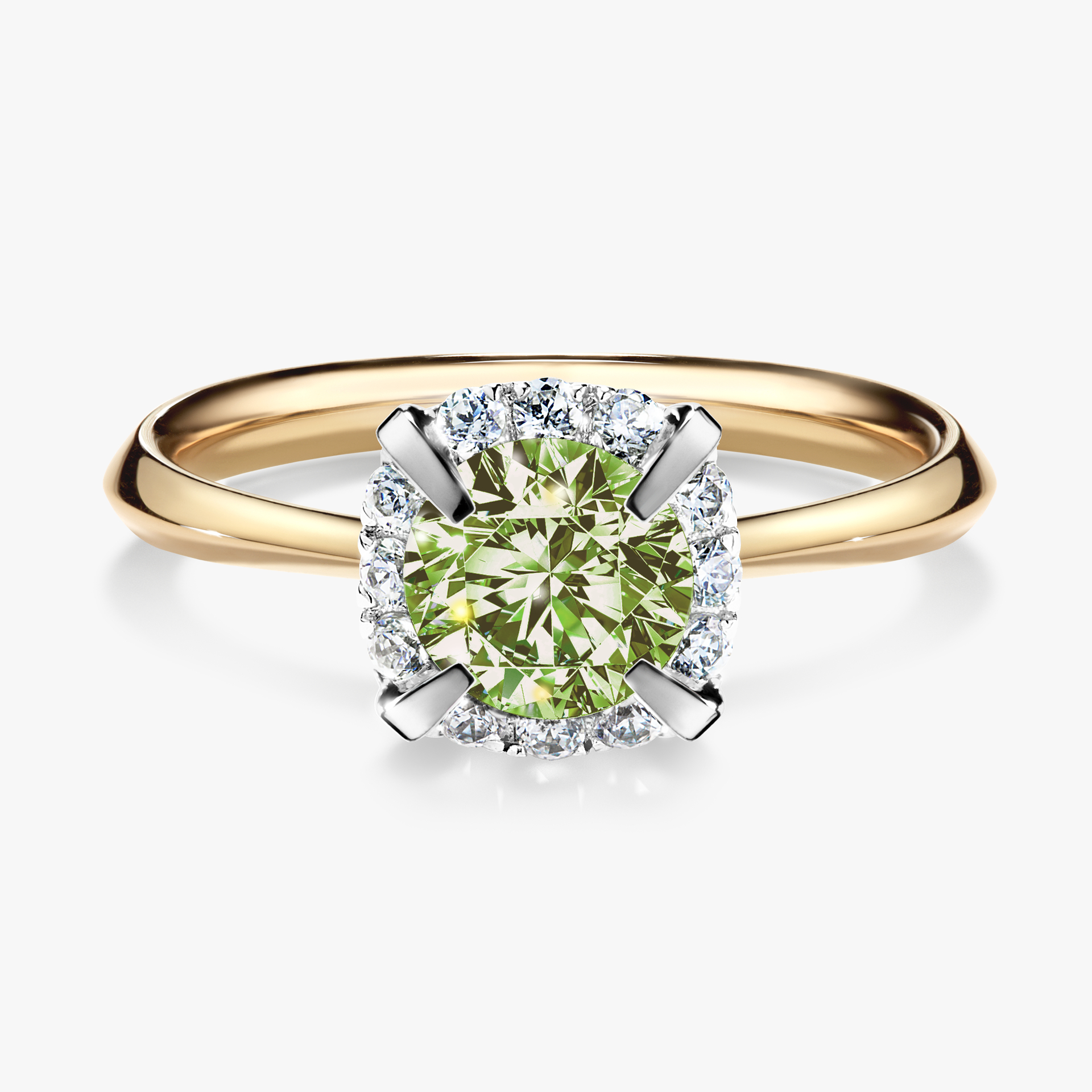 Pierścionek zaręczynowy My Beauty z żółtego złota z jasnym zielonym diamentem 0,98ct