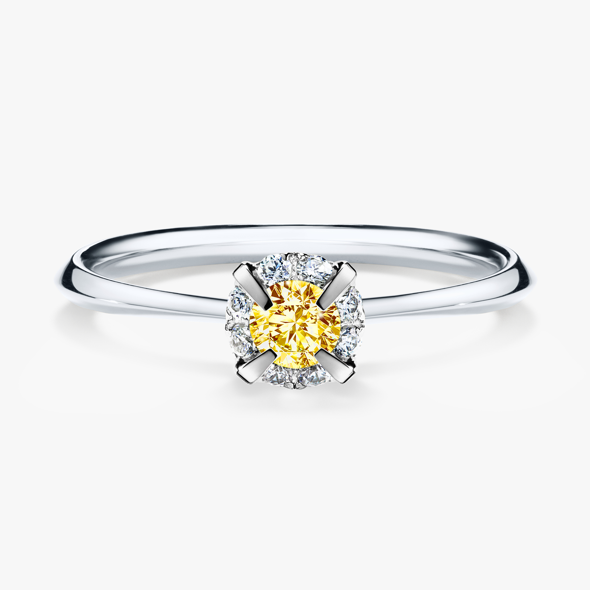 Pierścionek zaręczynowy My Beauty z białego złota z żółtym diamentem 0,14ct