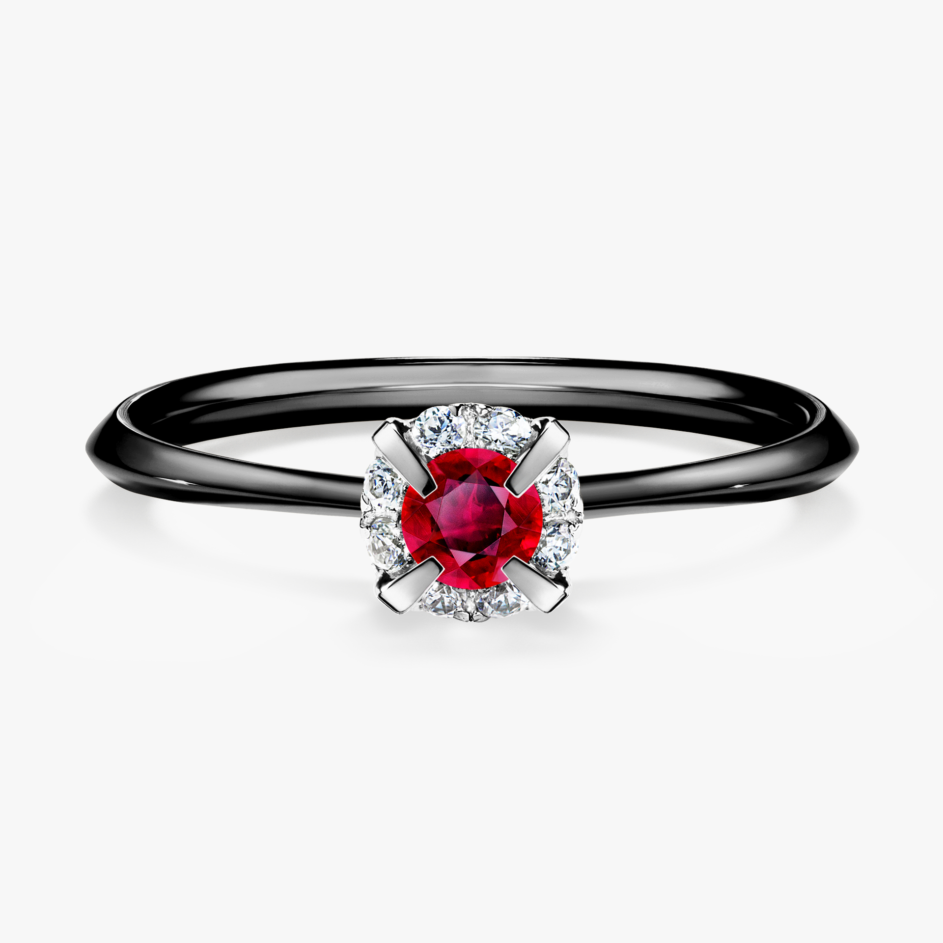 Pierścionek zaręczynowy My Beauty z czarnego złota z rubinem 0,14ct
