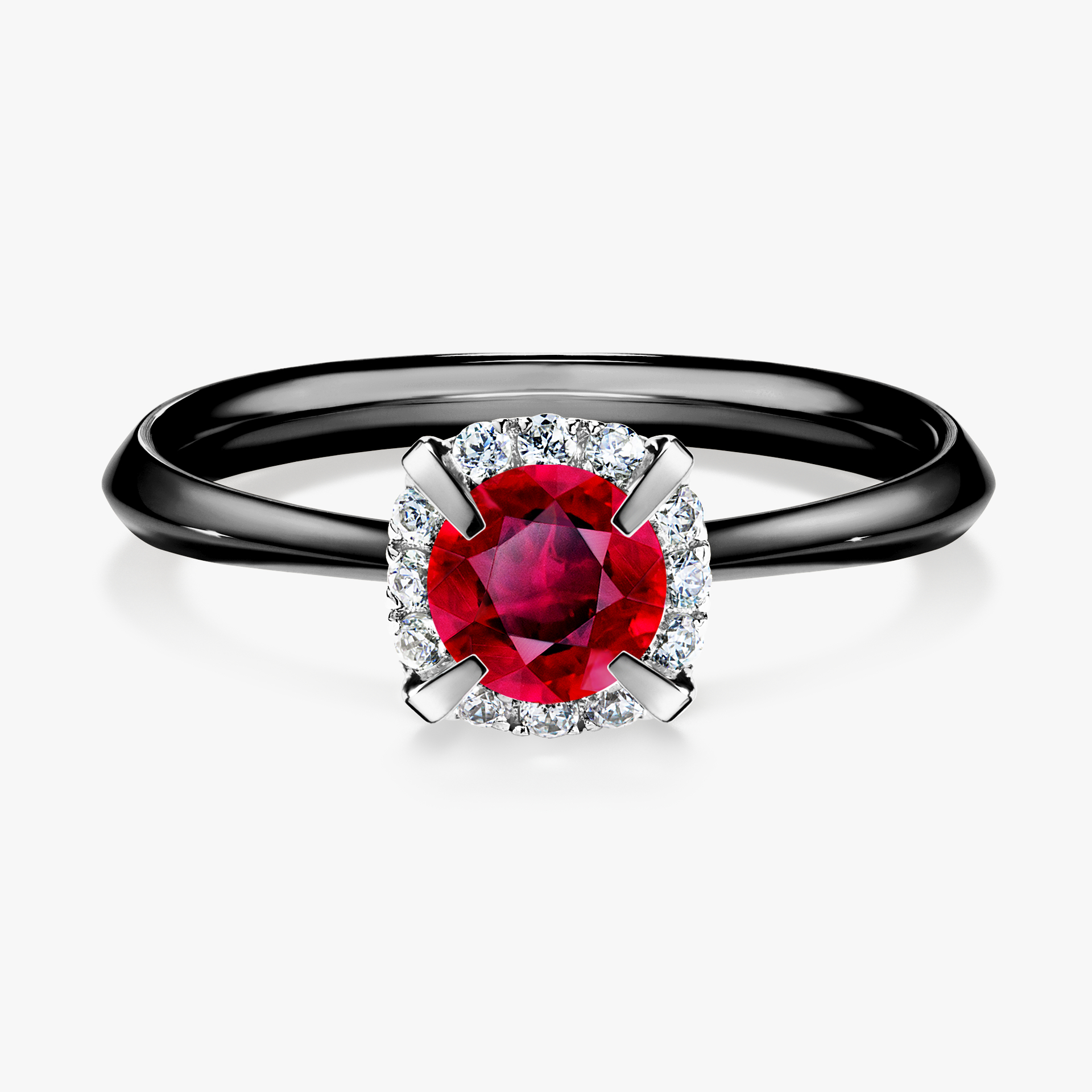 Pierścionek zaręczynowy My Beauty z czarnego złota z rubinem 0,62ct