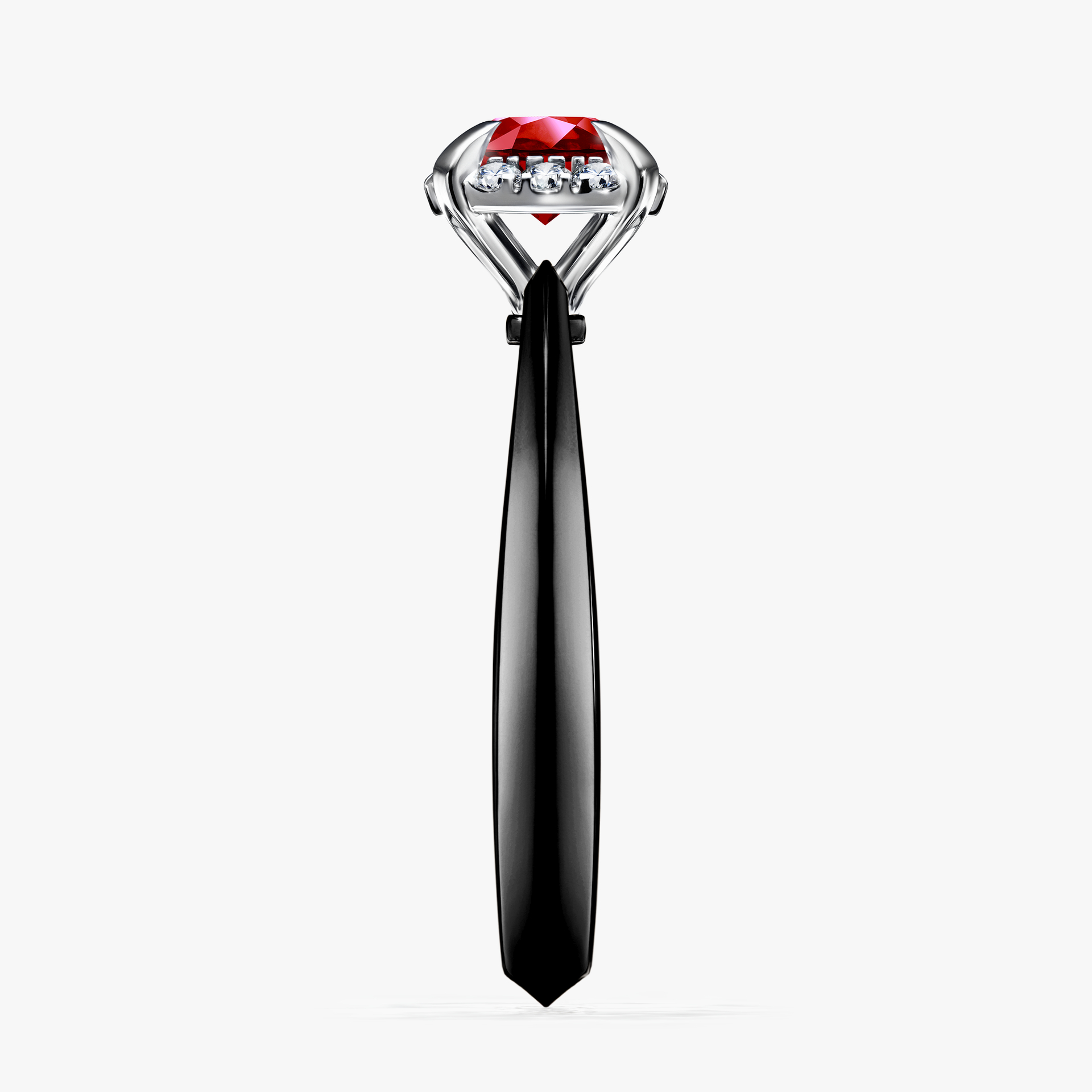 Pierścionek zaręczynowy My Beauty z czarnego złota z rubinem 0,62ct