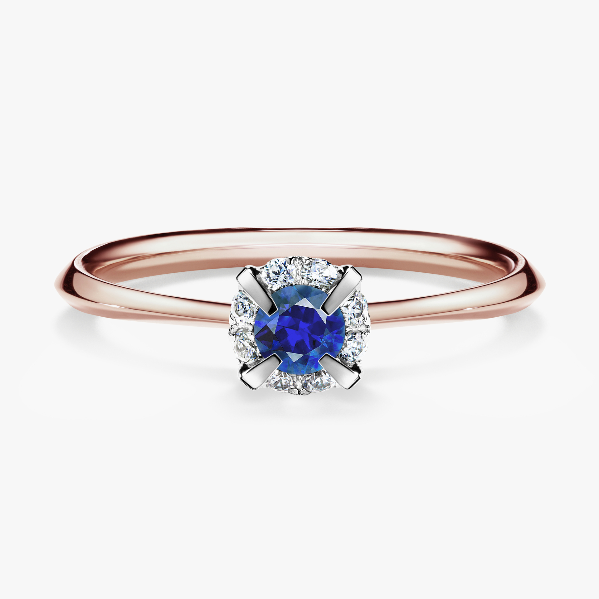 Pierścionek zaręczynowy My Beauty z różowego złota z szafirem niebieskim 0,14ct