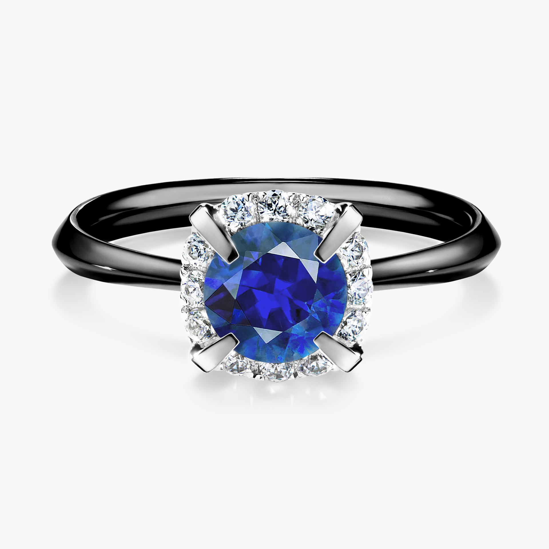 Pierścionek zaręczynowy My Beauty z czarnego złota z szafirem niebieskim 0,98ct