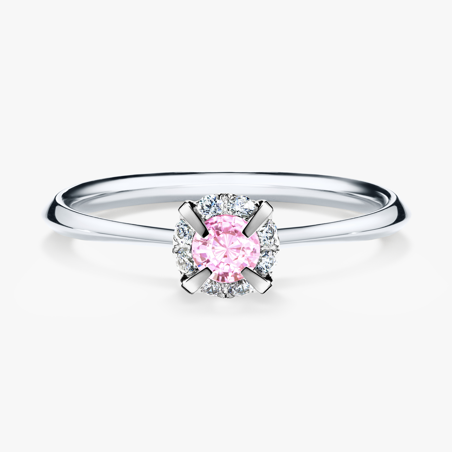 Pierścionek zaręczynowy My Beauty z białego złota z szafirem różowym 0,14ct