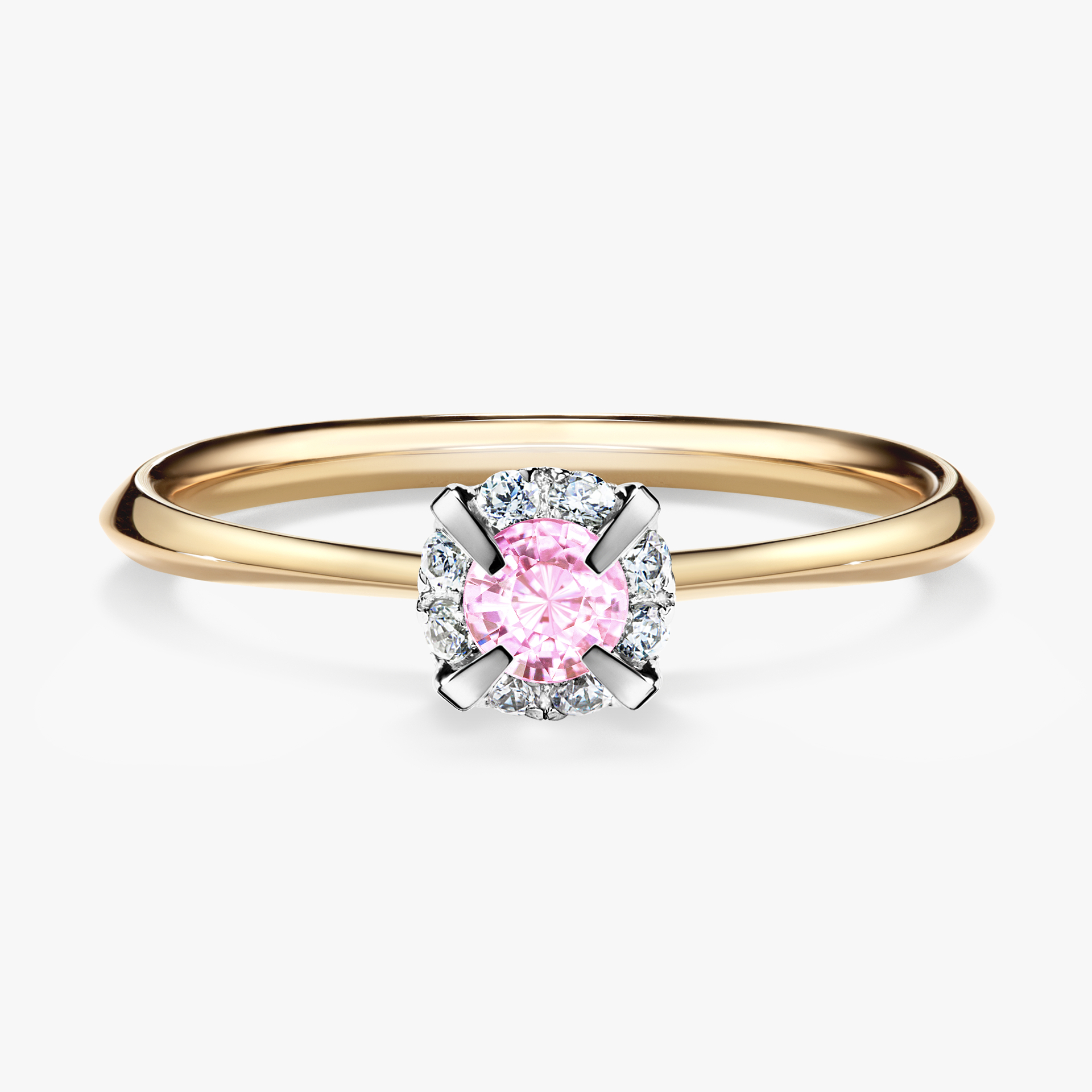 Pierścionek zaręczynowy My Beauty z żółtego złota z szafirem różowym 0,14ct