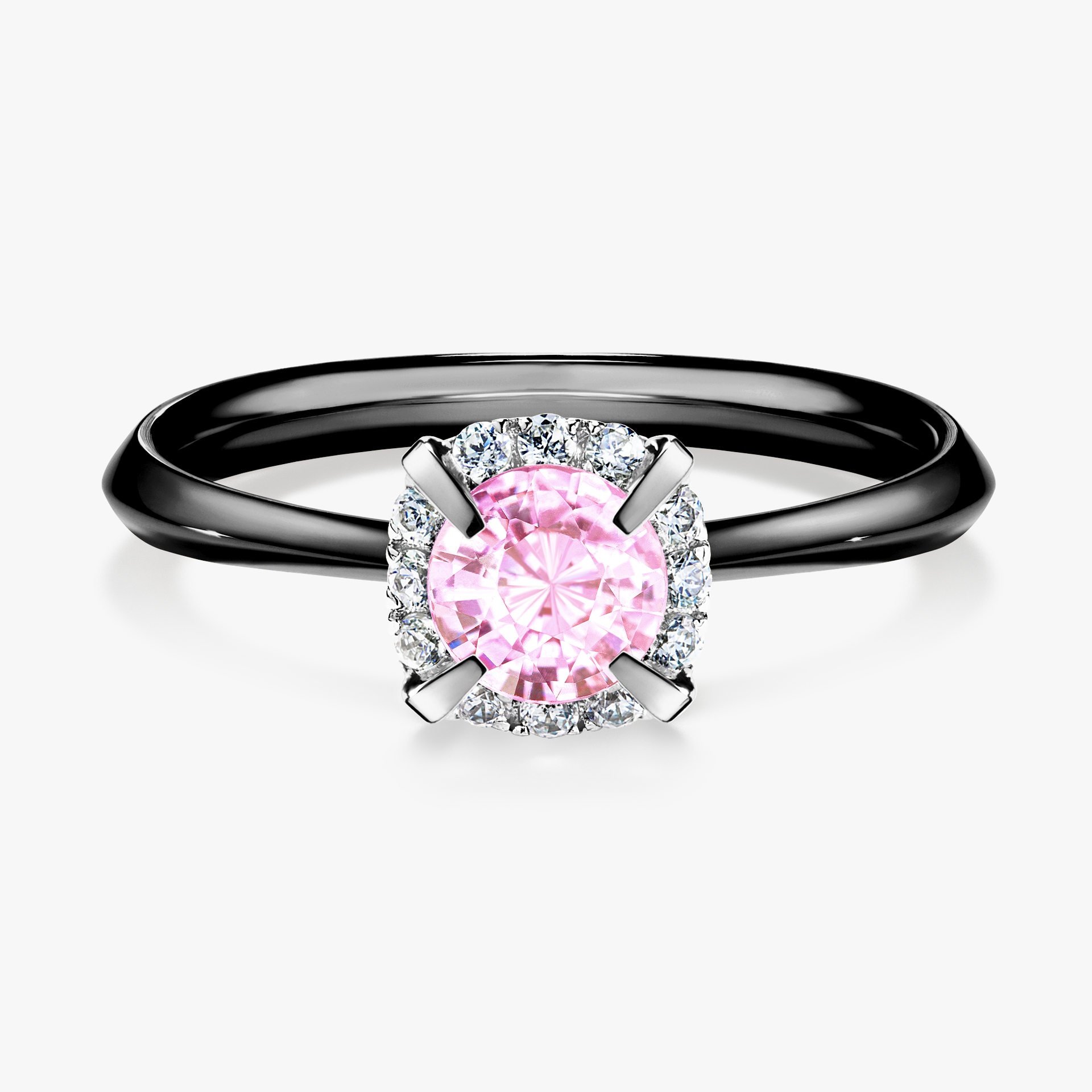 Pierścionek zaręczynowy My Beauty z czarnego złota z szafirem różowym 0,62ct