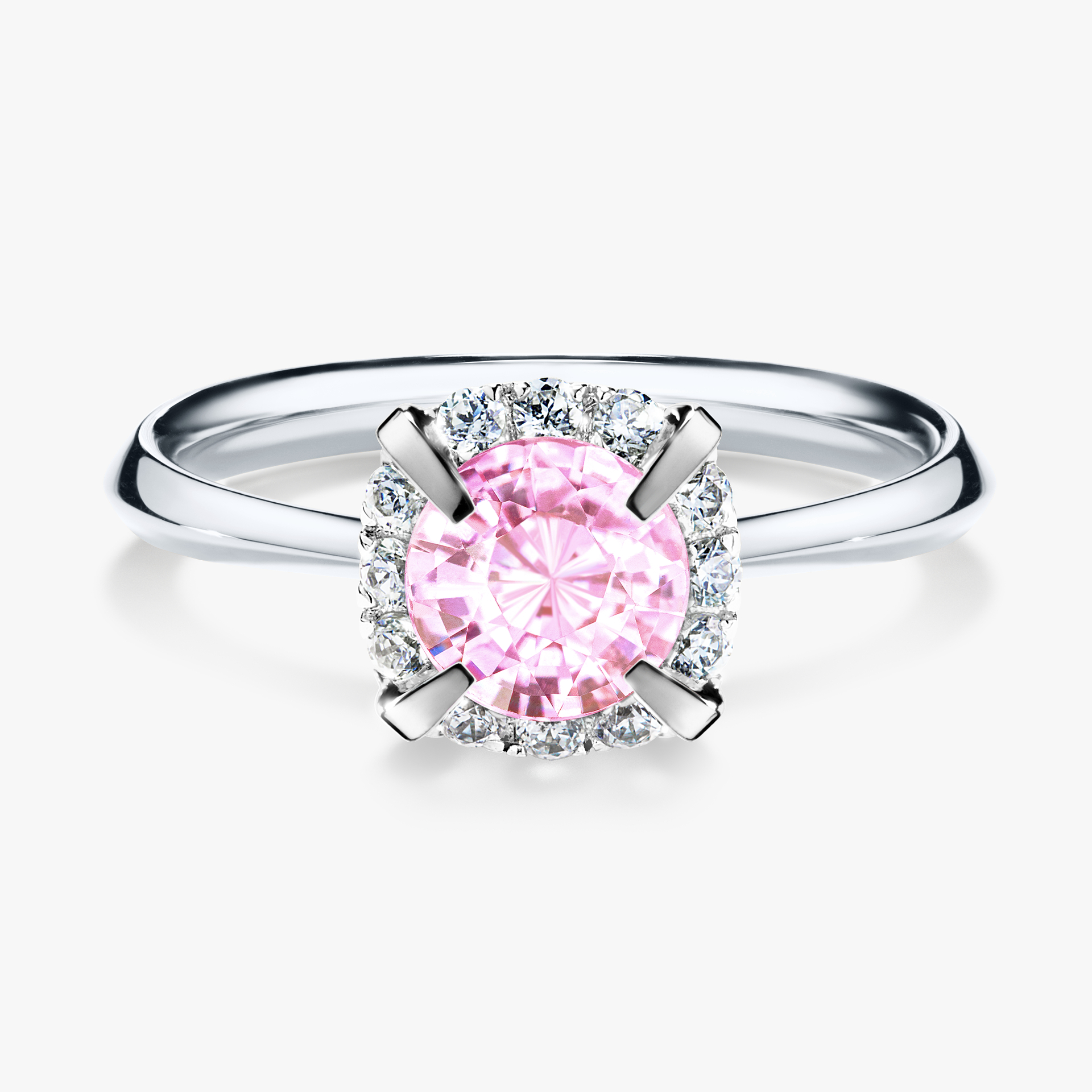 Pierścionek zaręczynowy My Beauty z białego złota z szafirem różowym 0,98ct