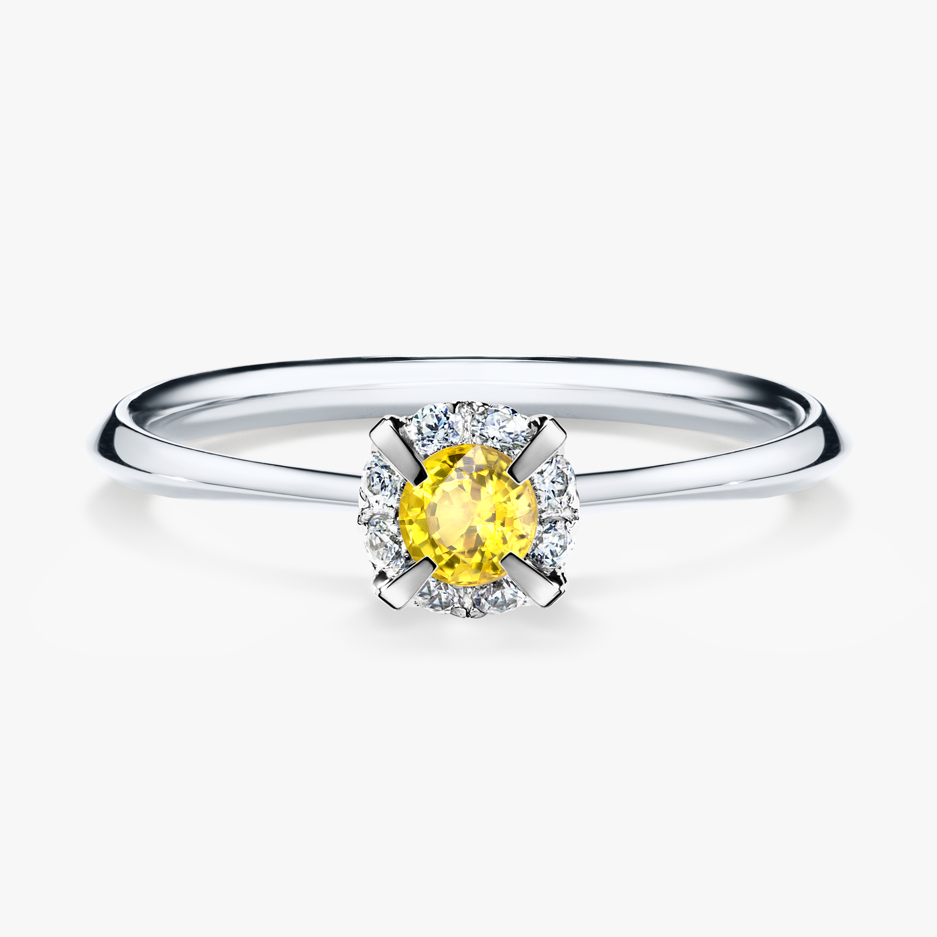 Pierścionek zaręczynowy My Beauty z białego złota z szafirem żółtym 0,14ct