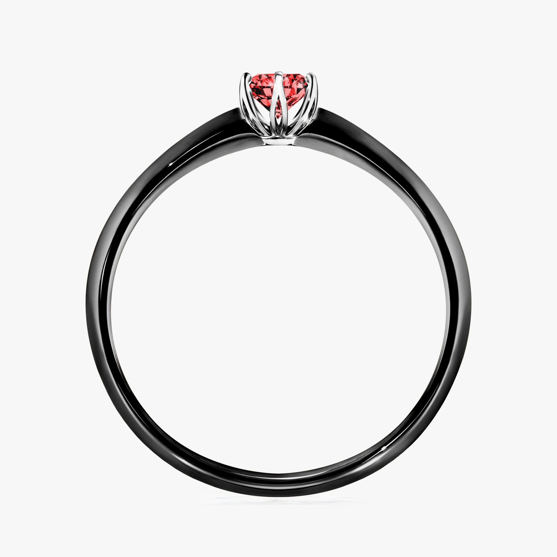 Pierścionek zaręczynowy My Daisy z czarnego złota z czerwonym diamentem 0,17ct