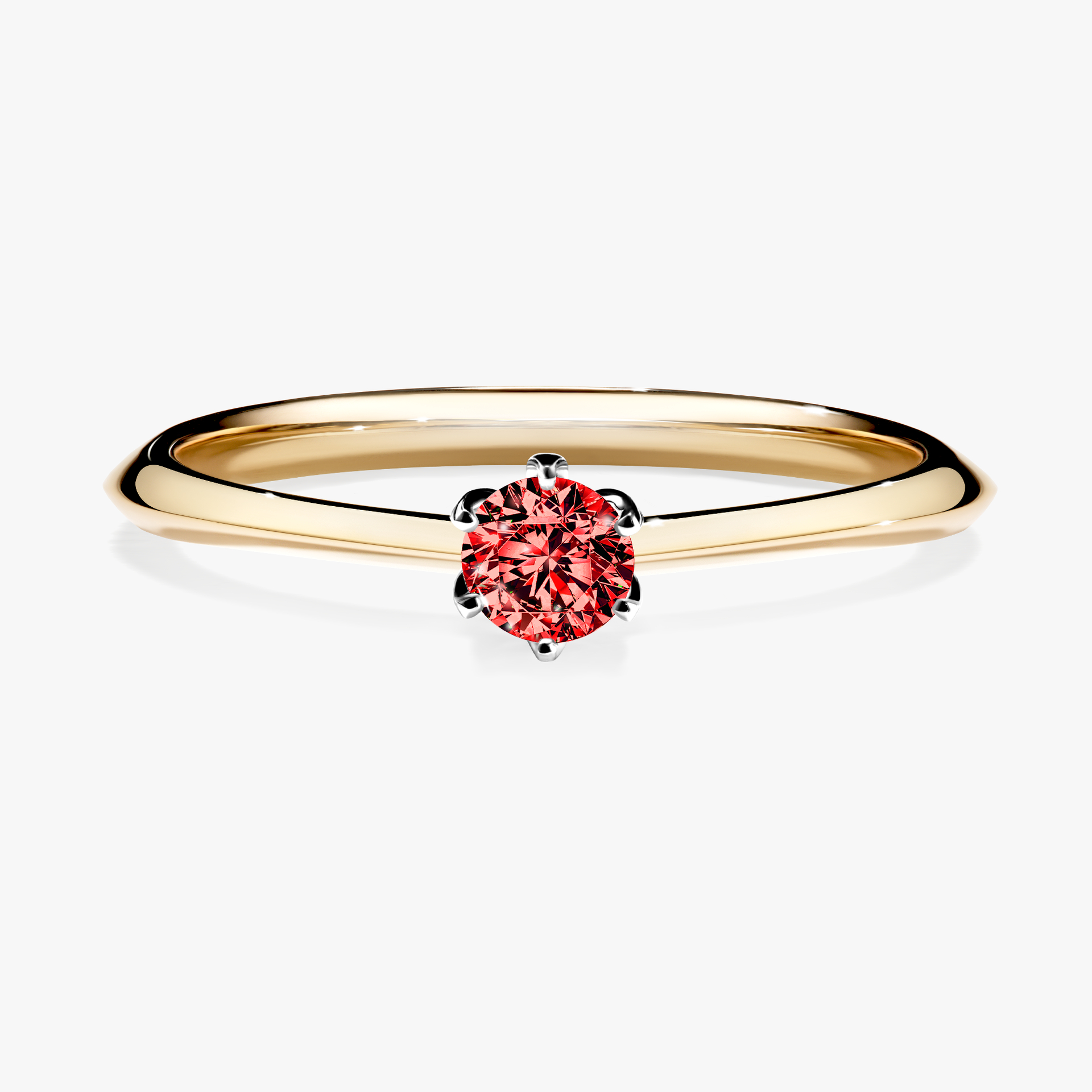 Pierścionek zaręczynowy My Daisy z żółtego złota z czerwonym diamentem 0,17ct