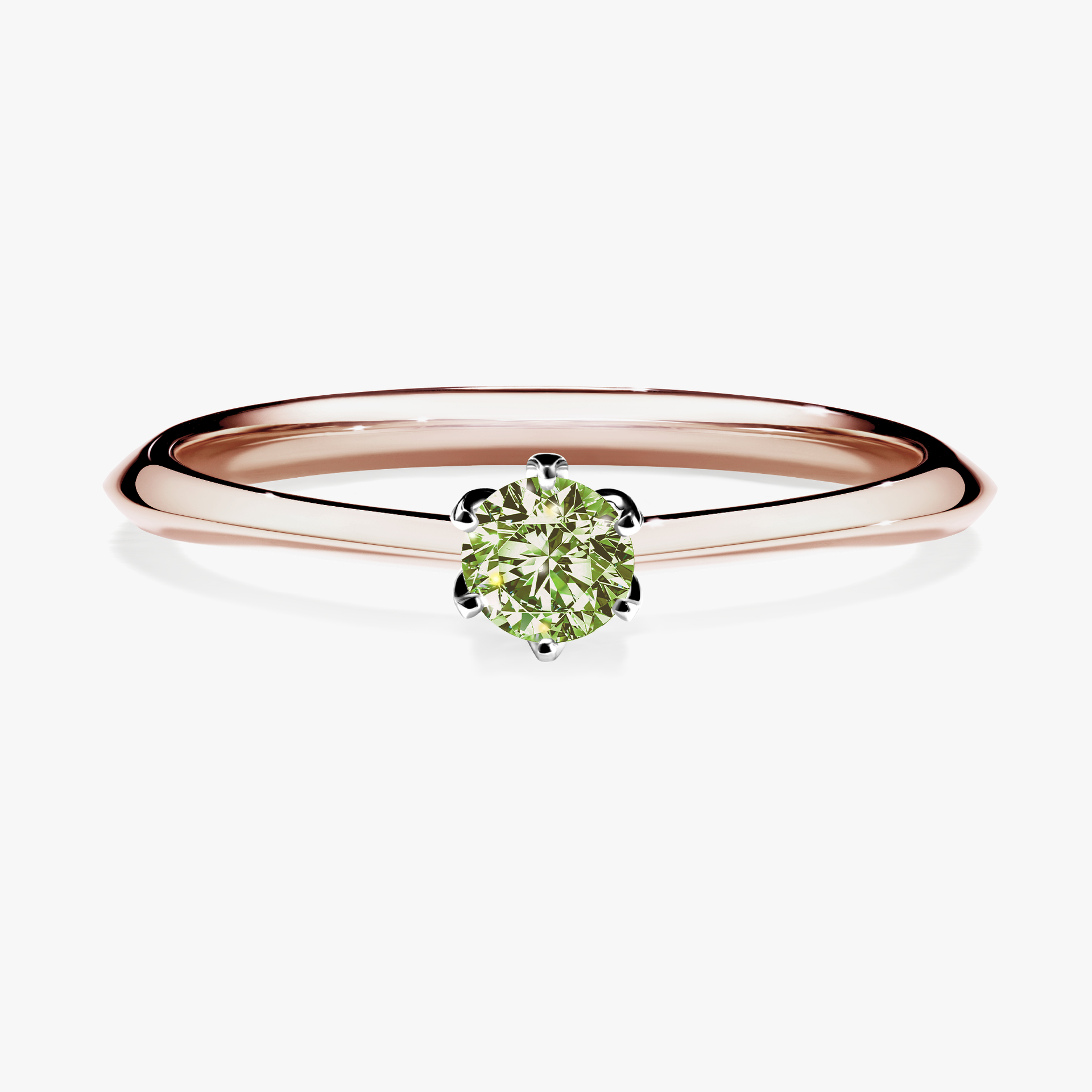 Pierścionek zaręczynowy My Daisy z różowego złota z jasnym zielonym diamentem 0,17ct
