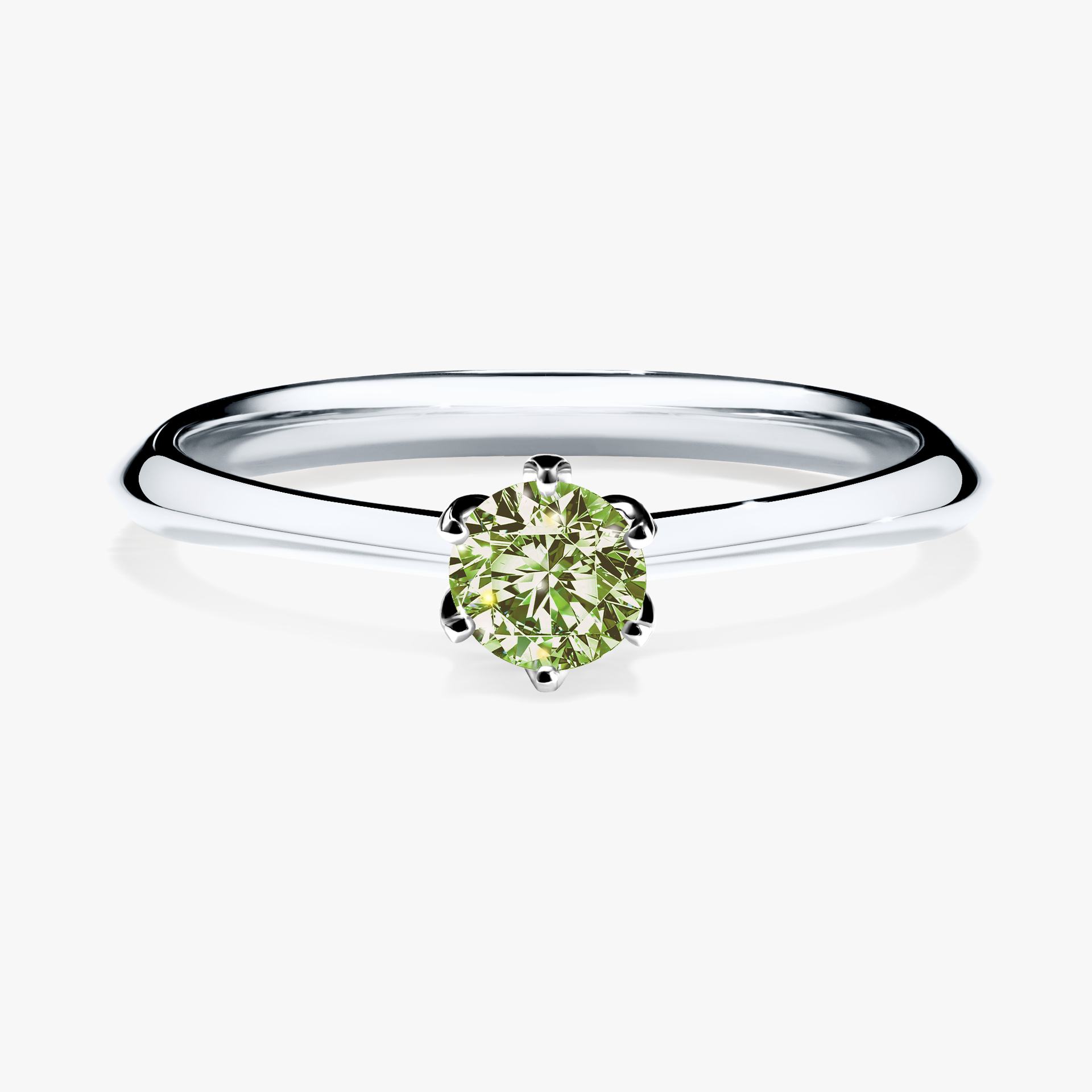 Pierścionek zaręczynowy My Daisy z białego złota z jasnym zielonym diamentem 0,25ct