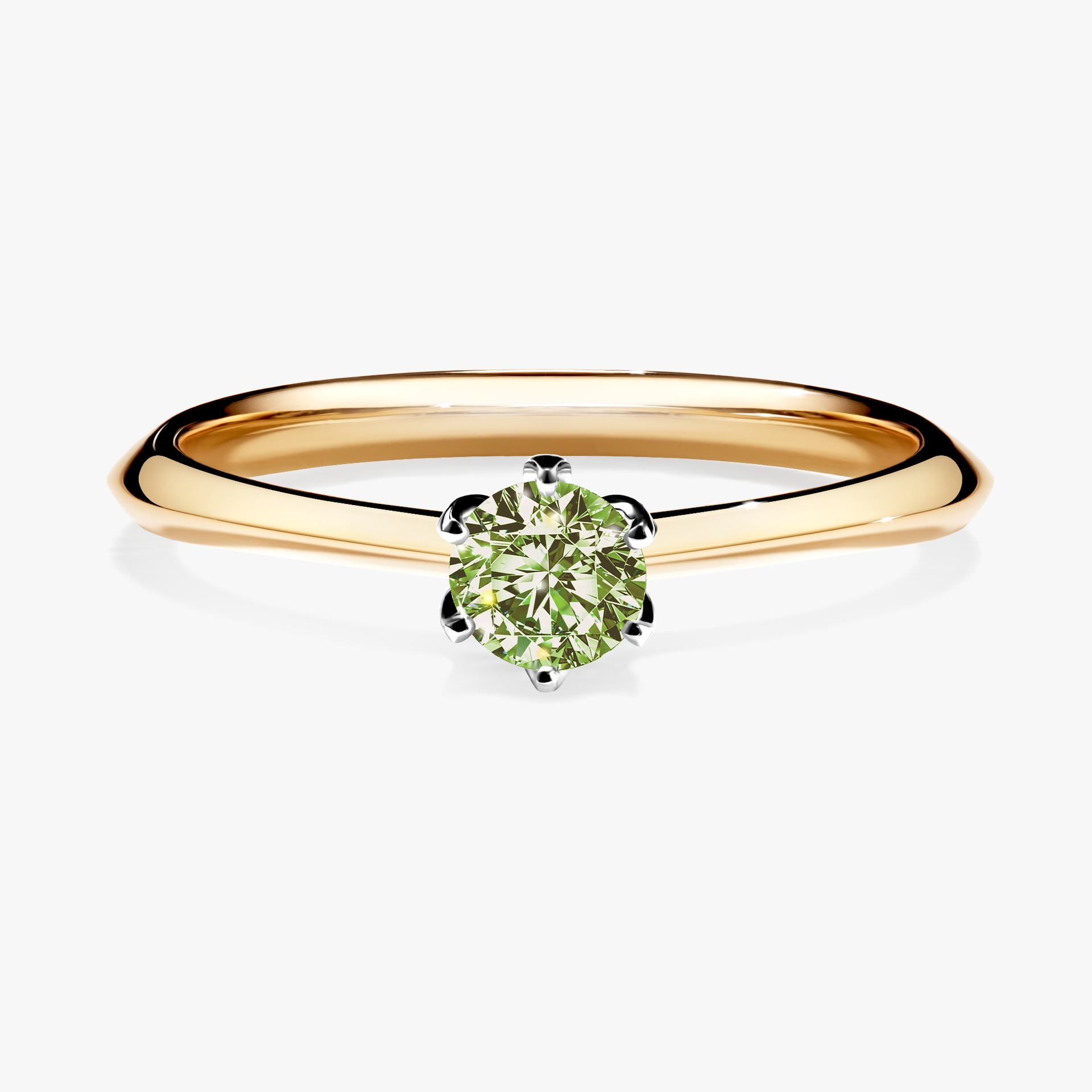 Pierścionek zaręczynowy My Daisy z żółtego złota z jasnym zielonym diamentem 0,25ct