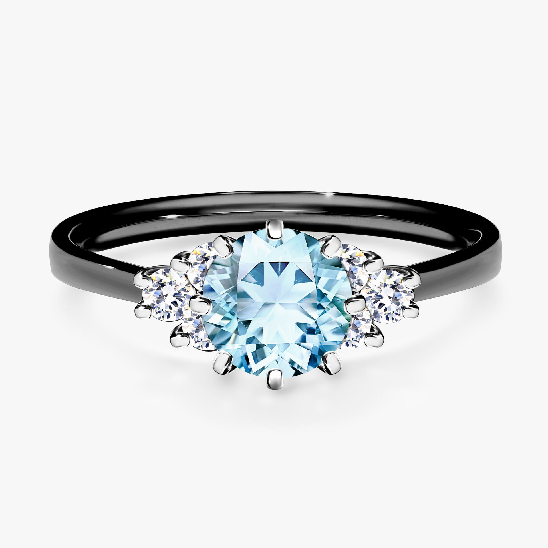 Pierścionek zaręczynowy My Lilly z czarnego złota z akwamarynem 0,98ct
