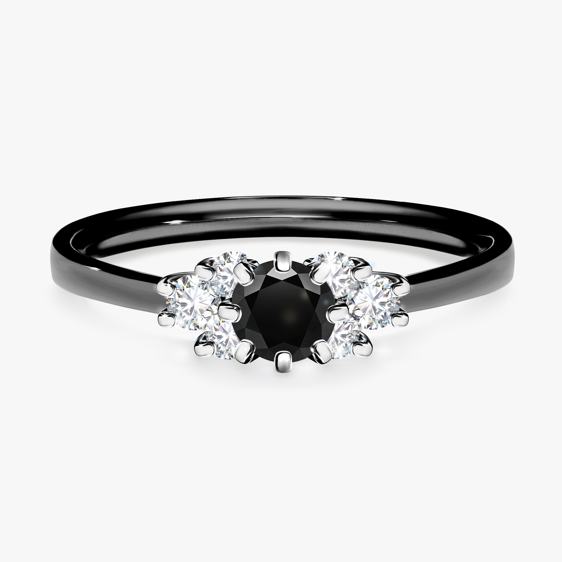 Pierścionek zaręczynowy My Lilly z czarnego złota z czarnym diamentem 0,43ct