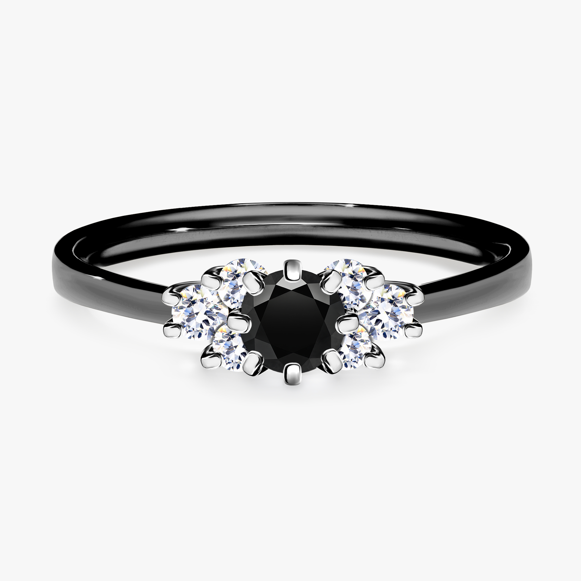 Pierścionek zaręczynowy My Lilly z czarnego złota z czarnym diamentem 0,43ct