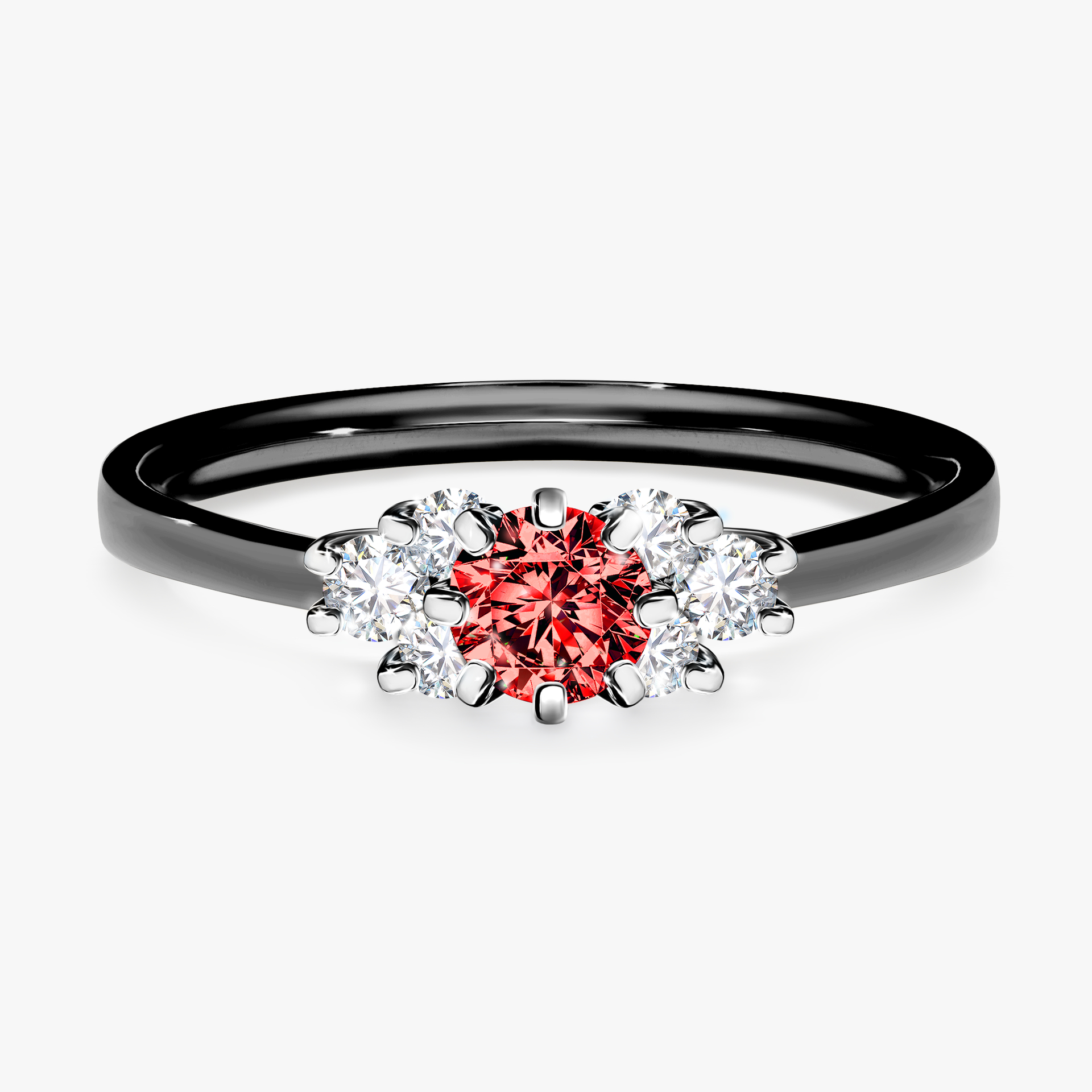 Pierścionek zaręczynowy My Lilly z czarnego złota z czerwonym diamentem 0,43ct