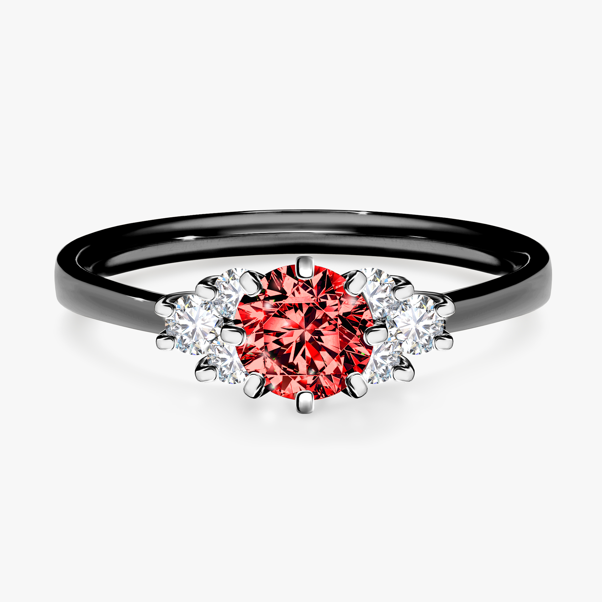 Pierścionek zaręczynowy My Lilly z czarnego złota z czerwonym diamentem 0,68ct