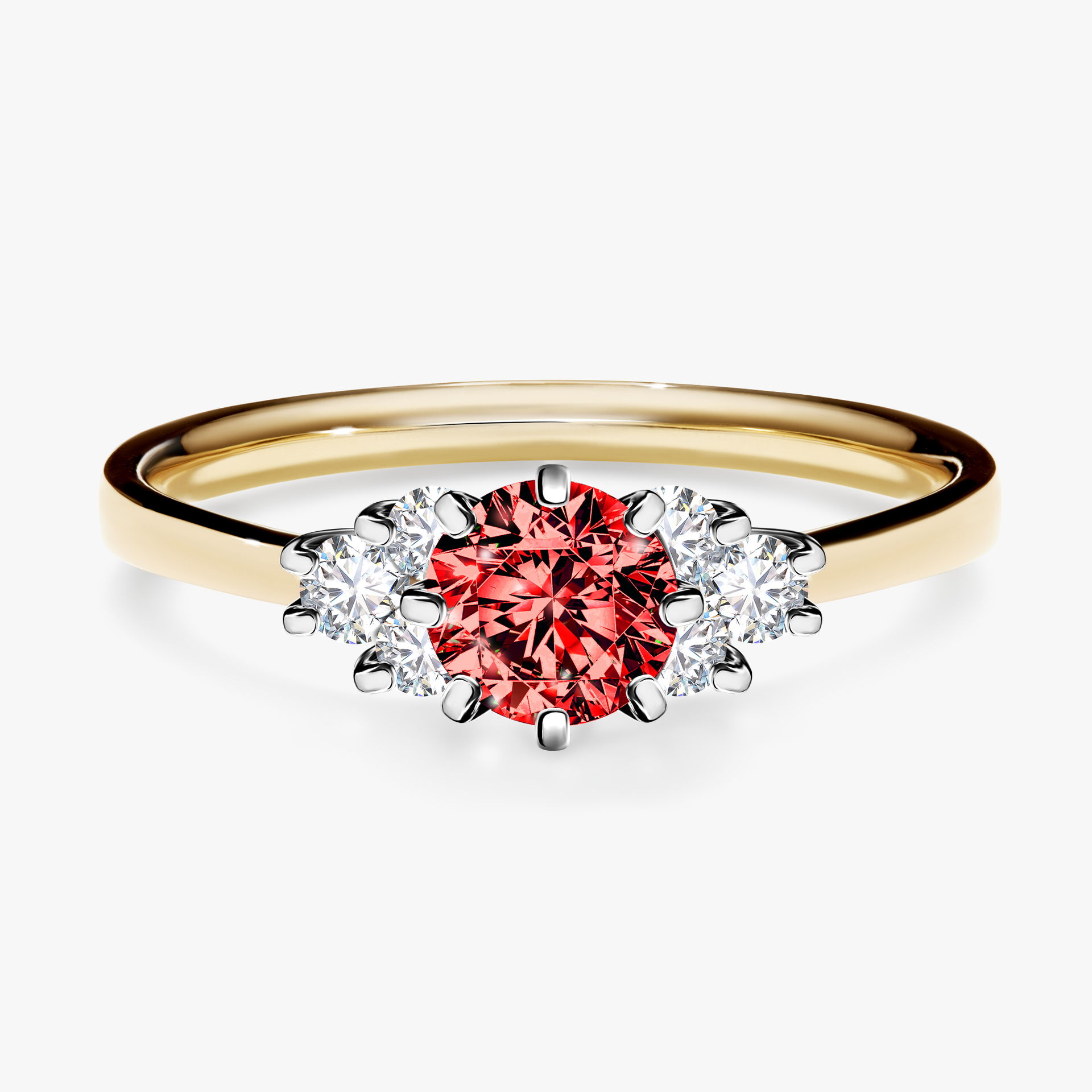 Pierścionek zaręczynowy My Lilly z żółtego złota z czerwonym diamentem 0,68ct