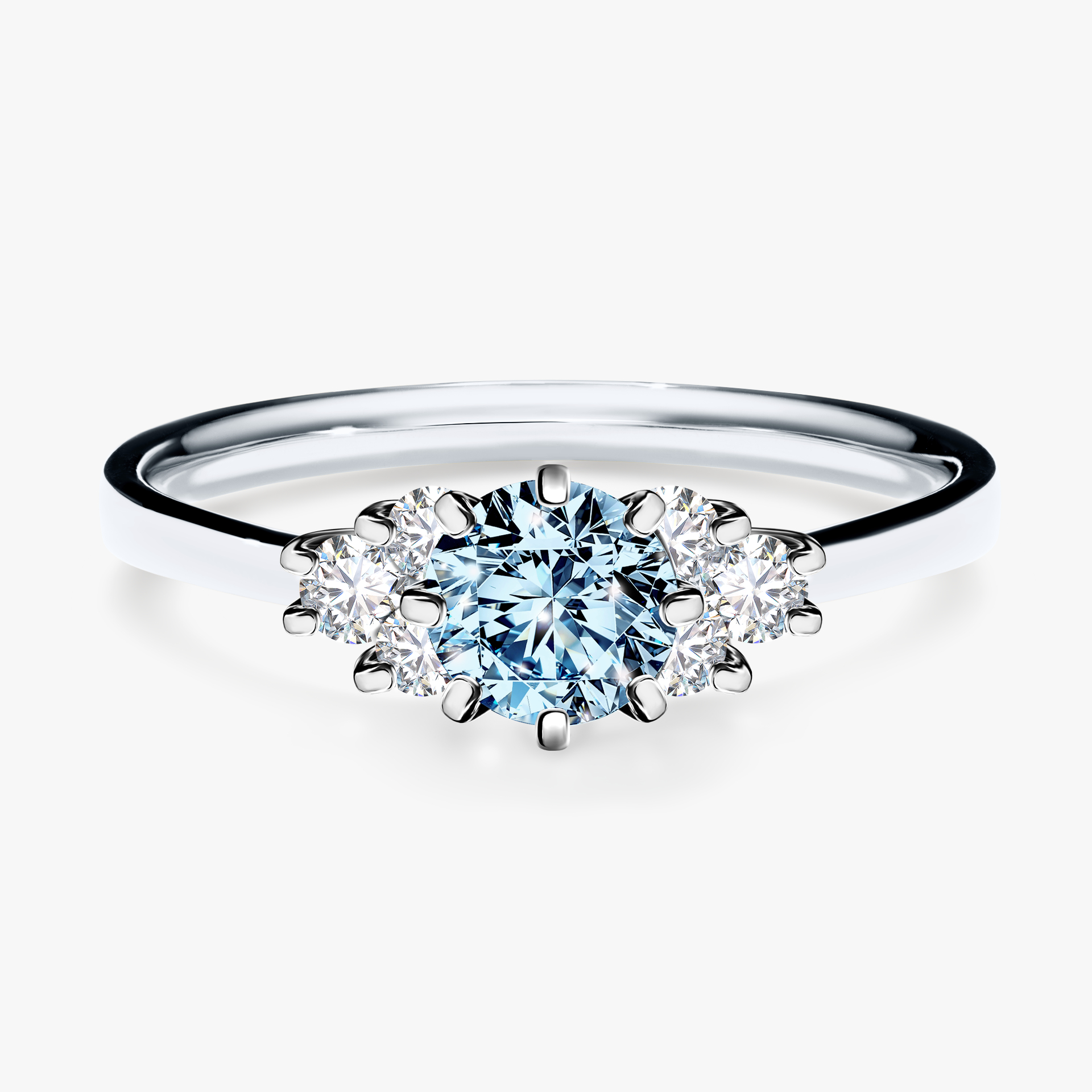 Pierścionek zaręczynowy My Lilly z białego złota z niebieskim diamentem 0,68ct