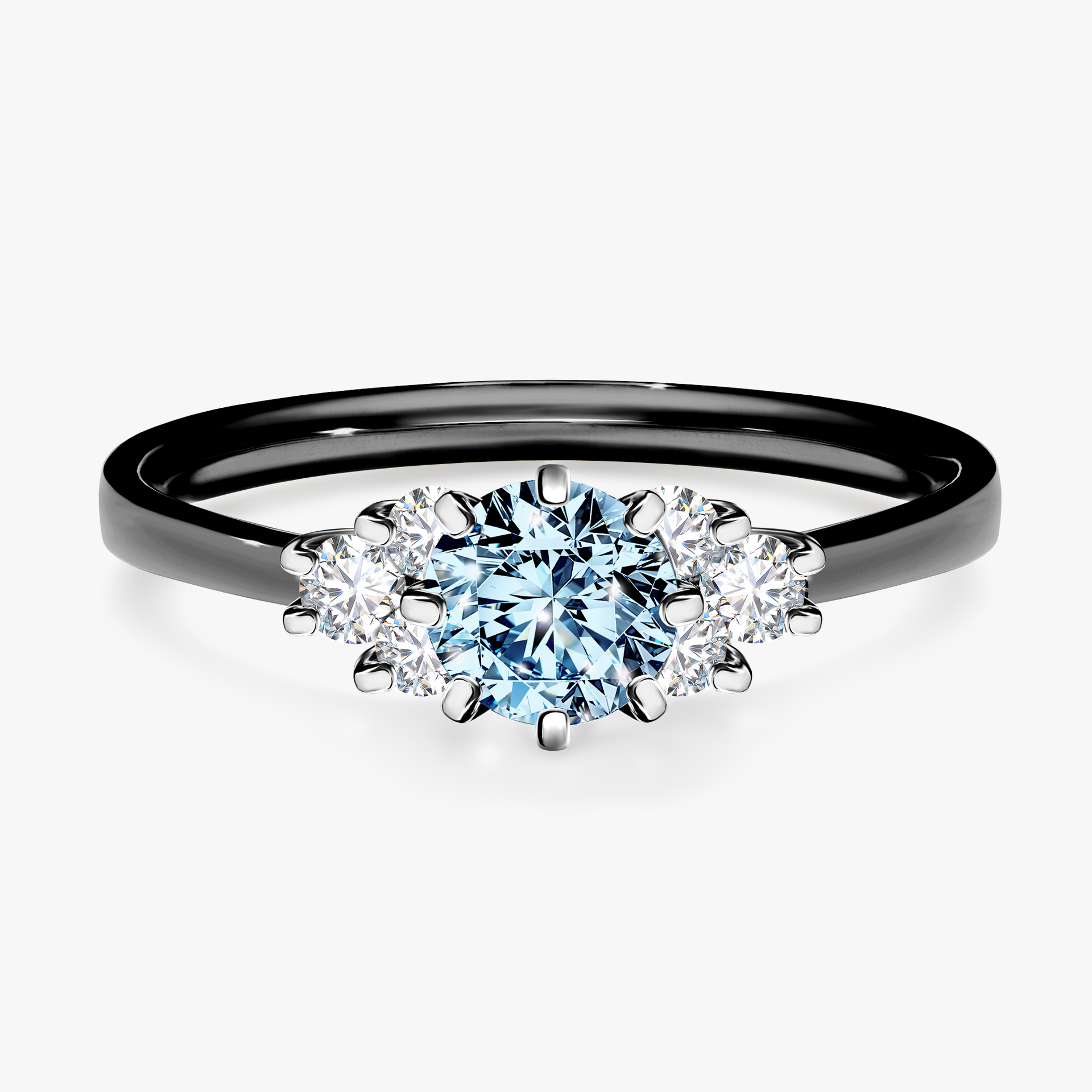 Pierścionek zaręczynowy My Lilly z czarnego złota z niebieskim diamentem 0,68ct