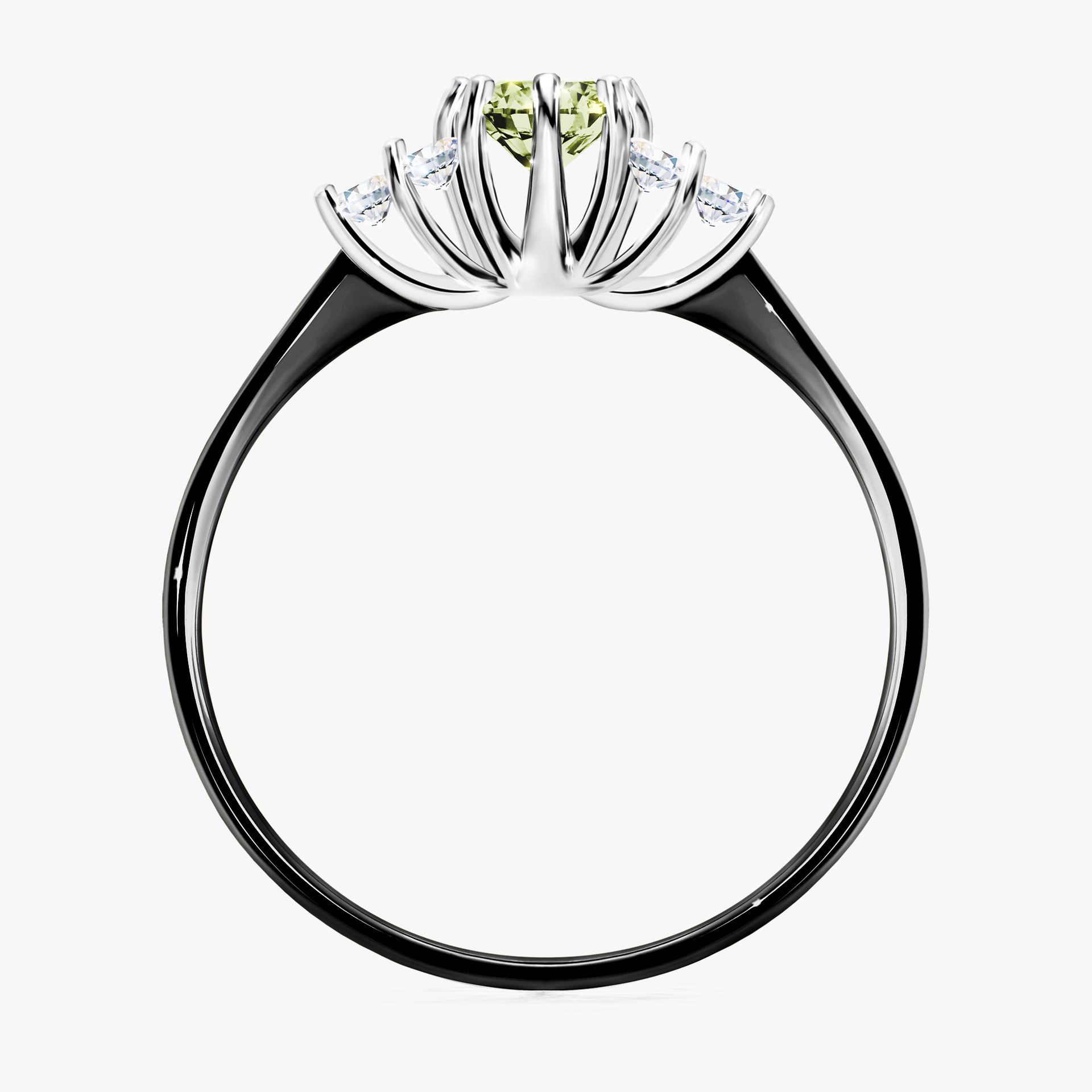 Pierścionek zaręczynowy My Lilly z czarnego złota z jasnym zielonym diamentem 0,43ct