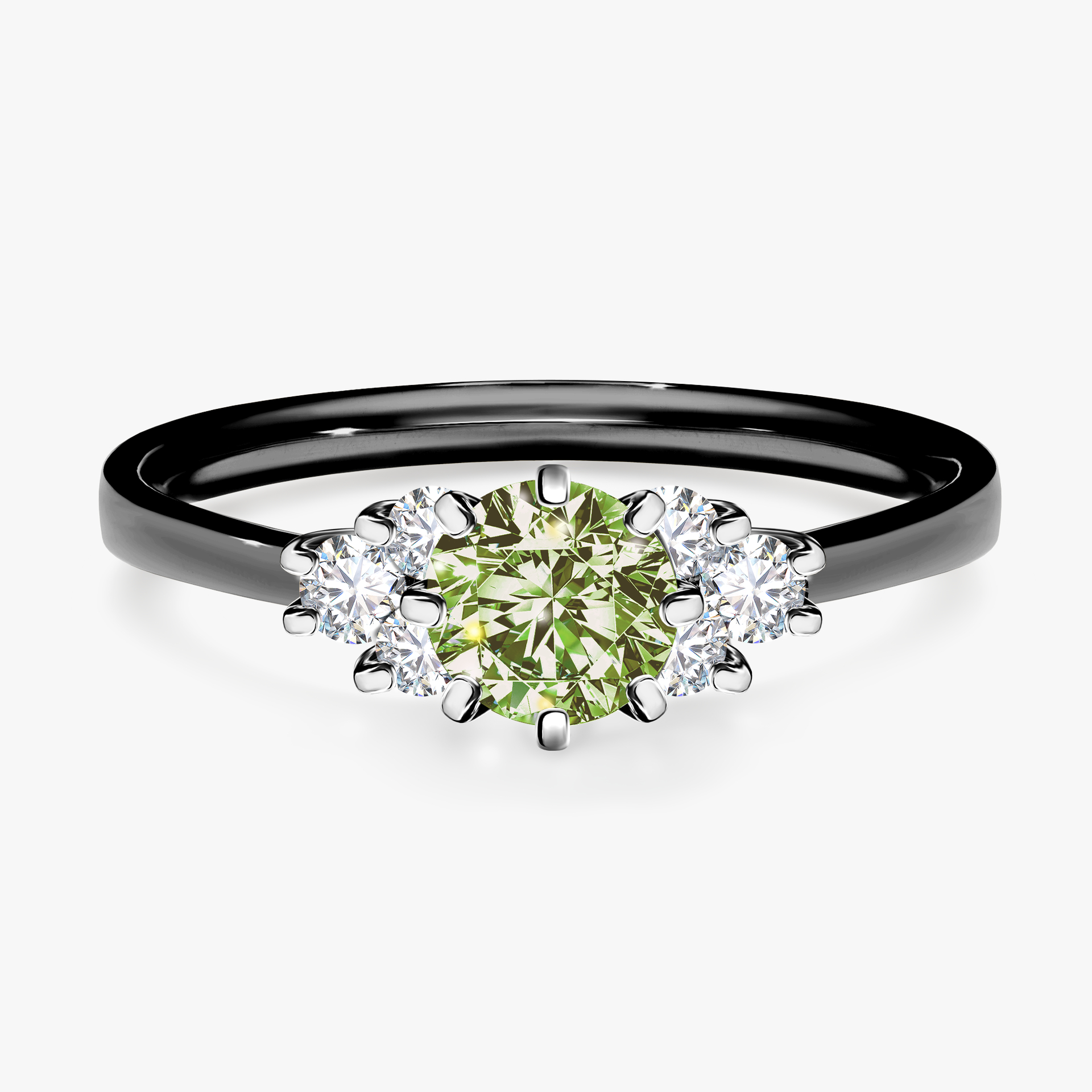 Pierścionek zaręczynowy My Lilly z czarnego złota z jasnym zielonym diamentem 0,68ct